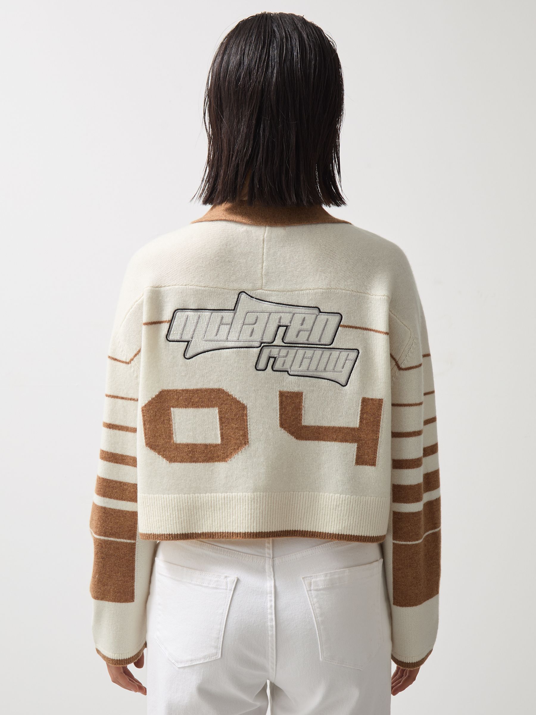 McLaren F1 Team Crop Varsity Cardigan in Off White/Camel - Image 5 of 9