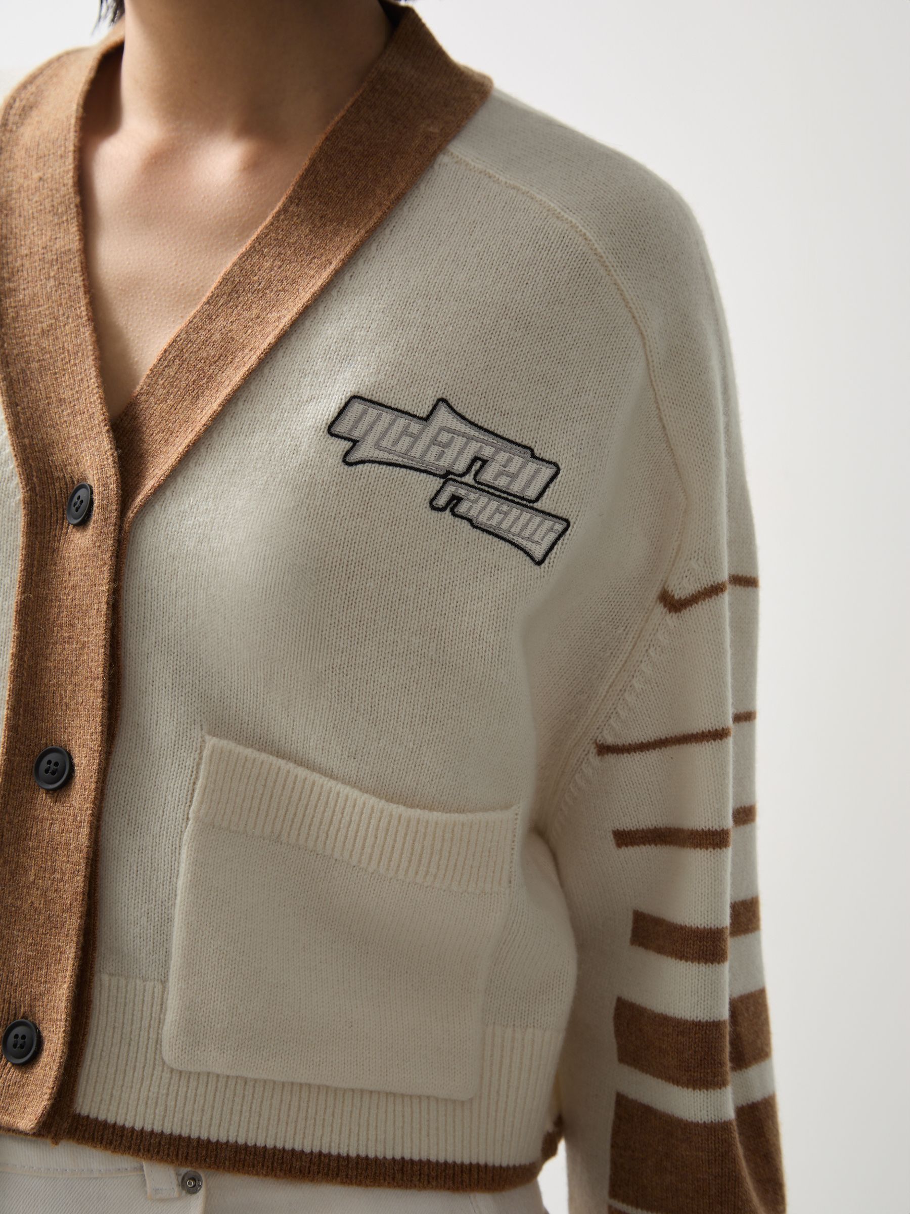 McLaren F1 Team Crop Varsity Cardigan in Off White/Camel - Image 6 of 9