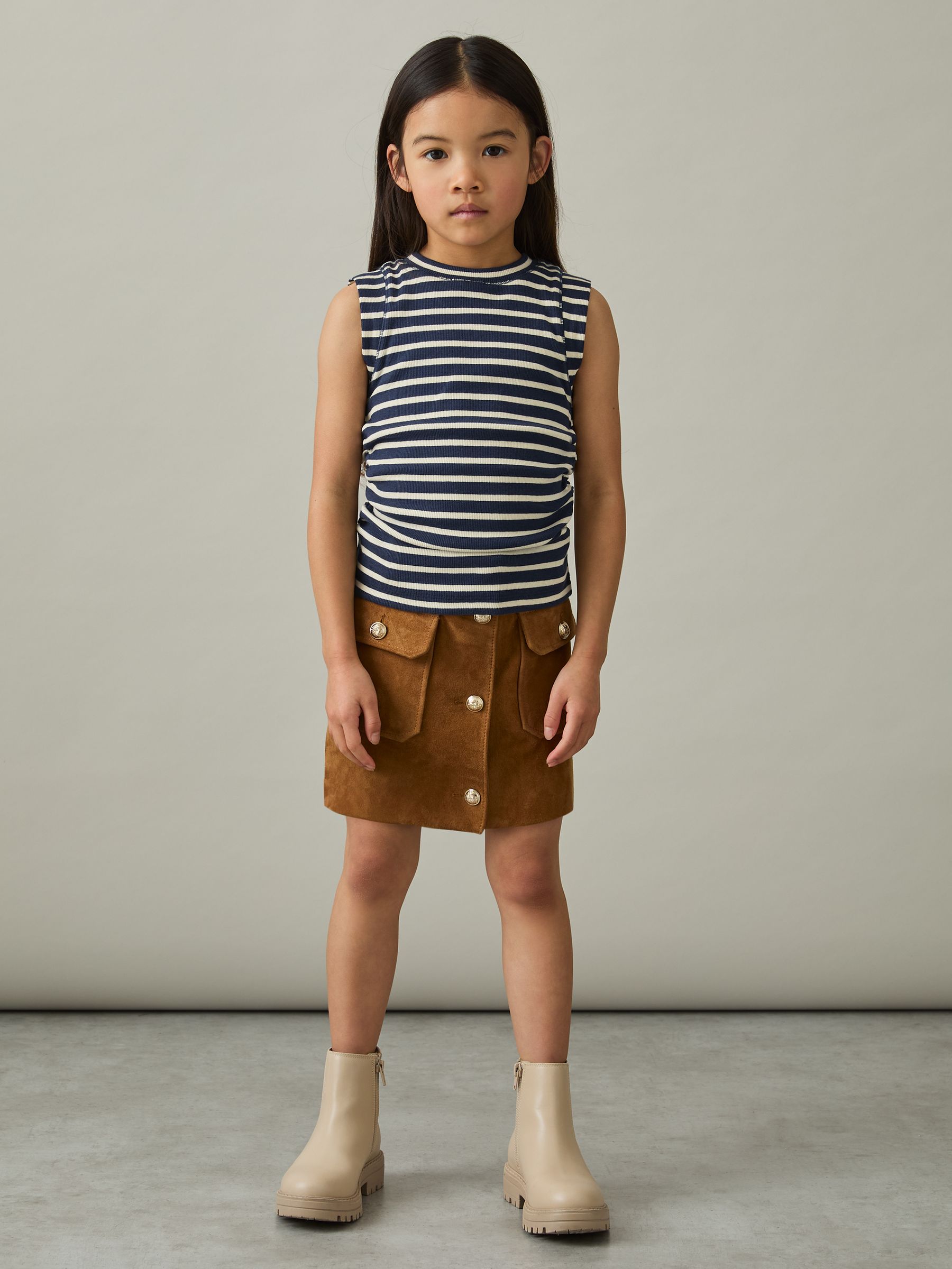 Ruched Vest Top in Navy/White - Image 1 of 4
