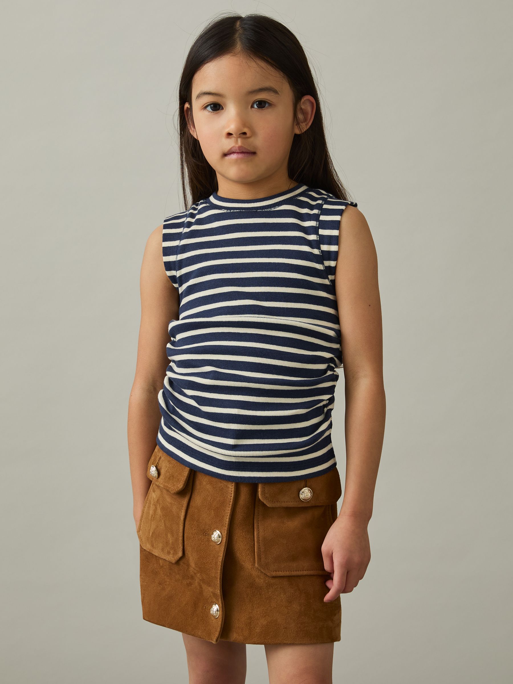 Ruched Vest Top in Navy/White - Image 3 of 4