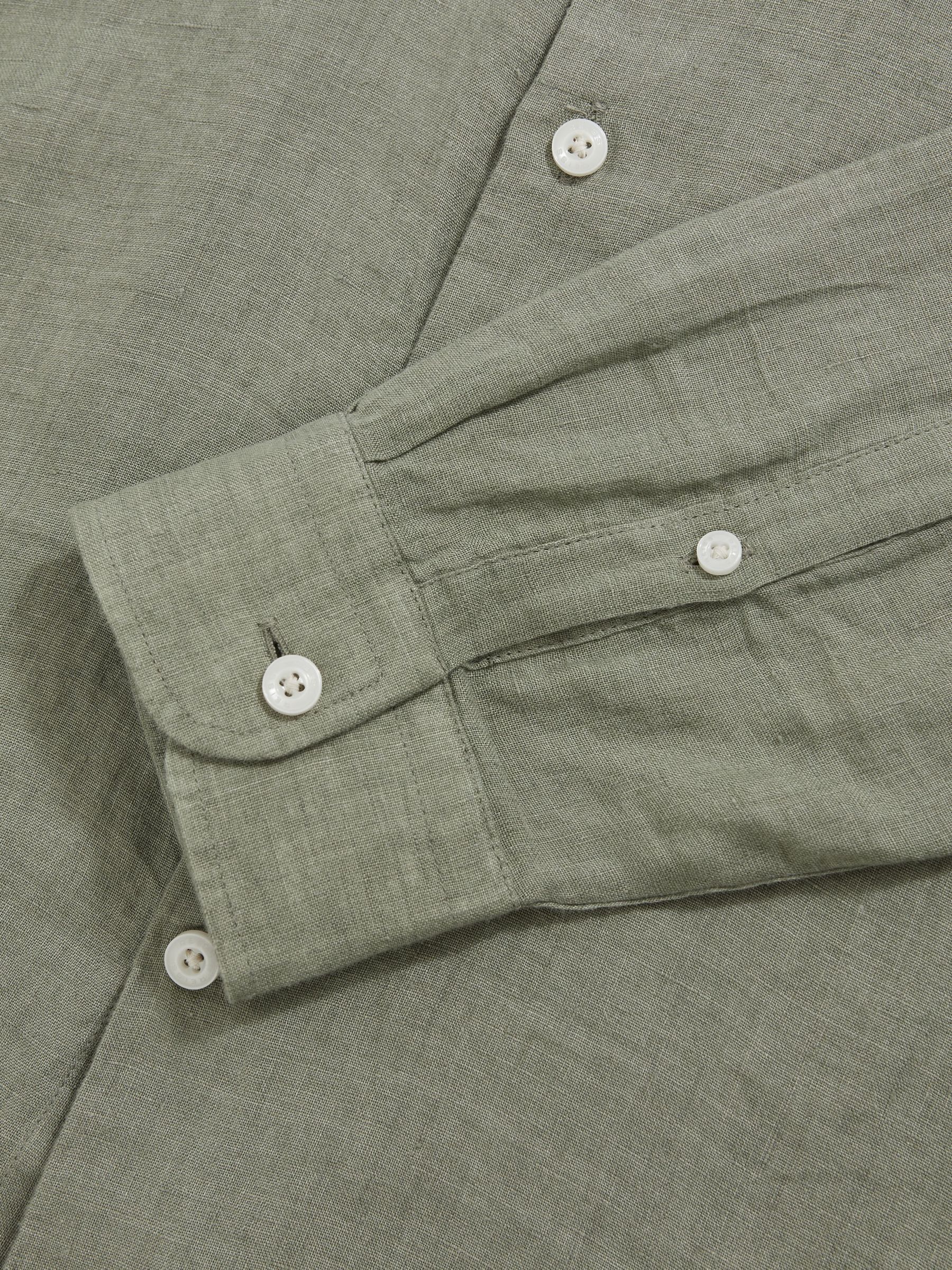 Linen Cutaway-Collar Regular-Fit Shirt in Thyme Green - image 3