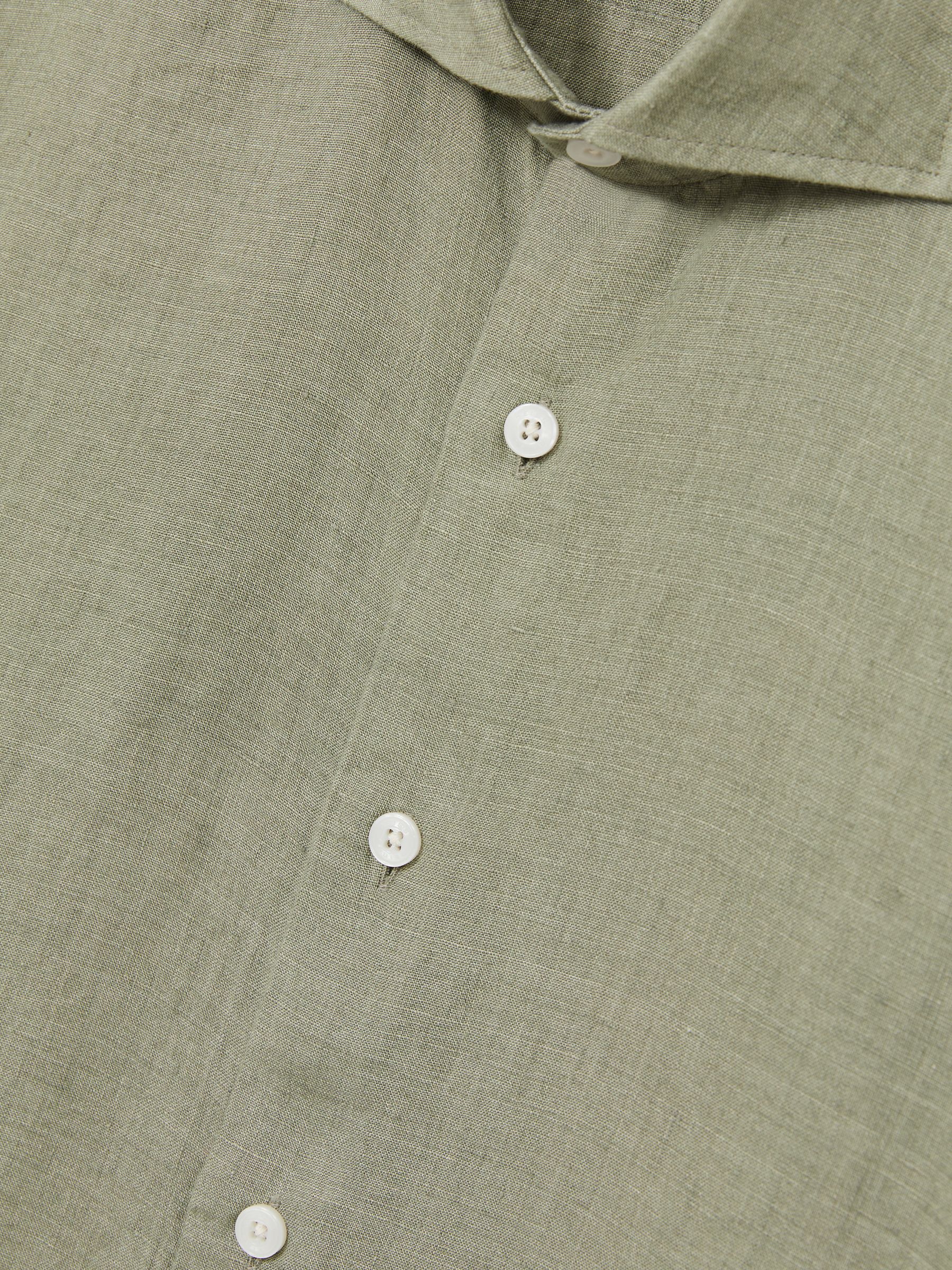 Linen Striped Cutaway-Collar Shirt in Thyme Green - Image 6 of 6