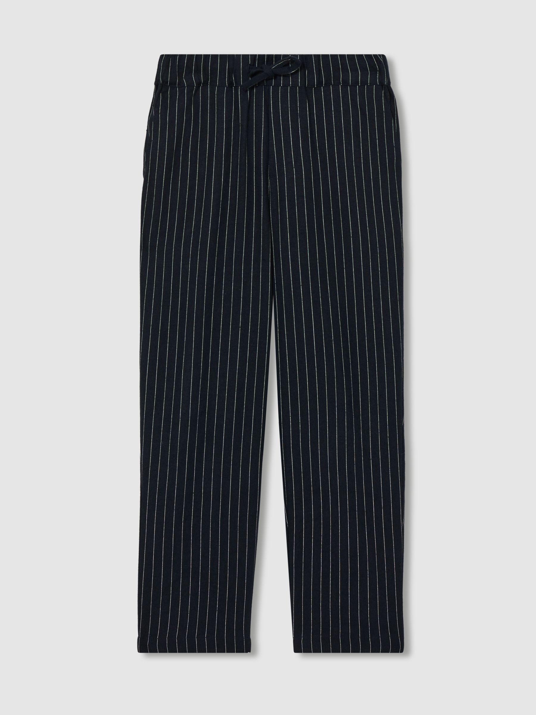 Linen-Blend Drawstring Trousers in Navy Stripe - Image 2 of 4