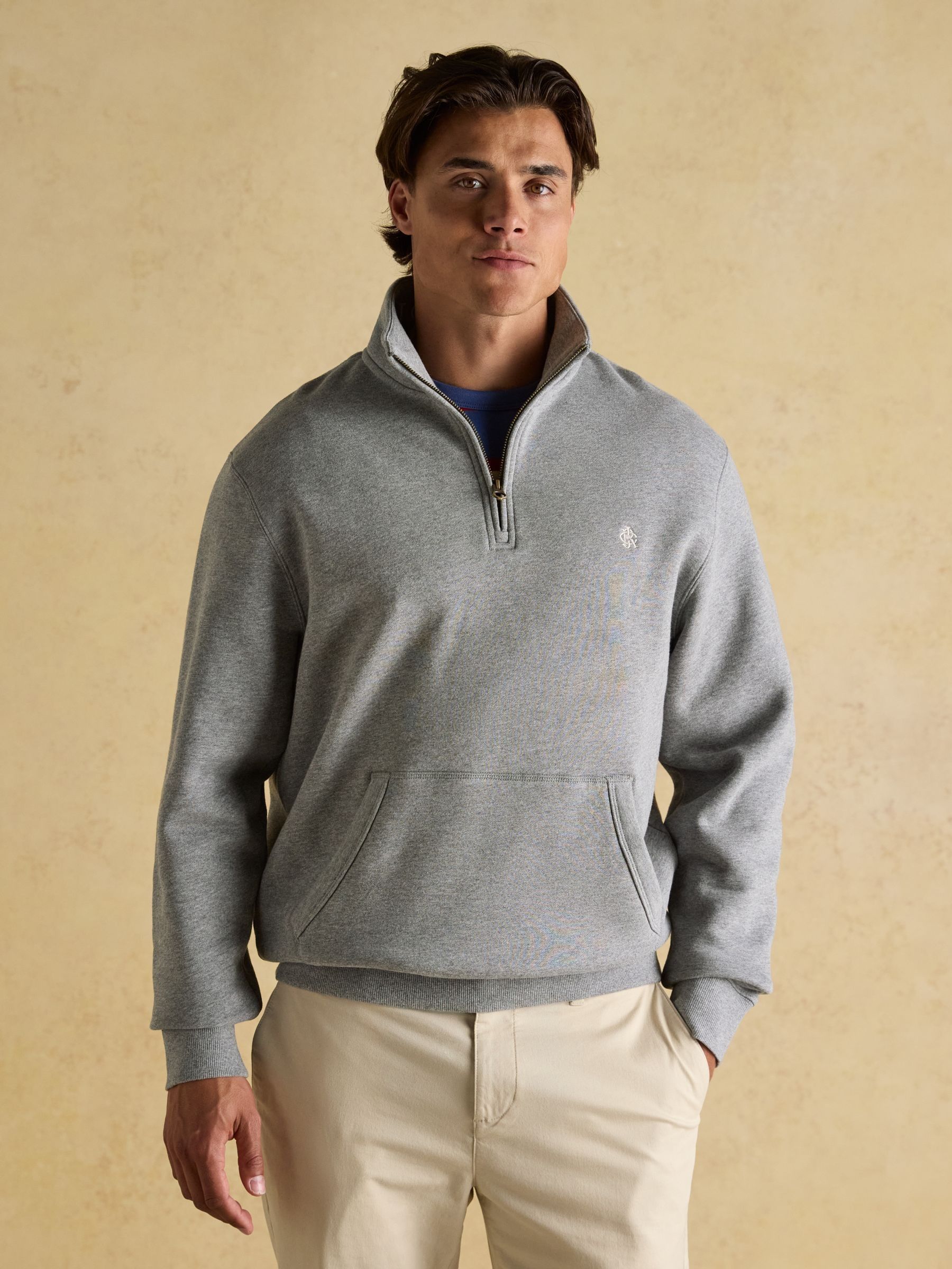 Jenkins Grey Brushed Cotton Quarter Zip Sweatshirt - Image 1 of 7