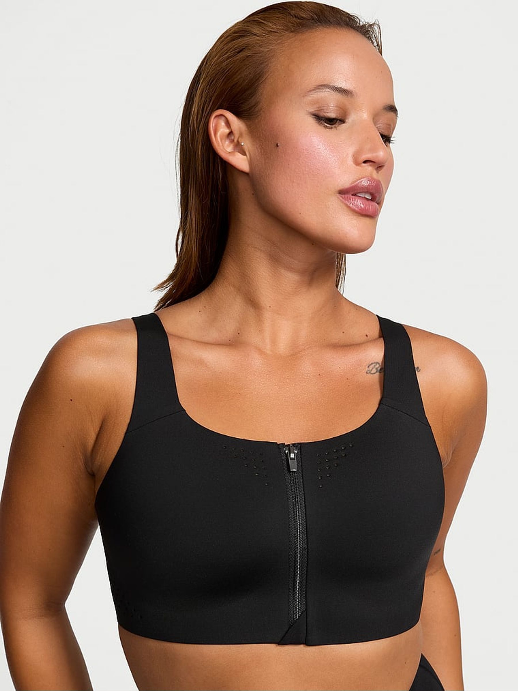 Black and White Front Close Featherweight Max High Support Sports Bra - Image 1 of 4