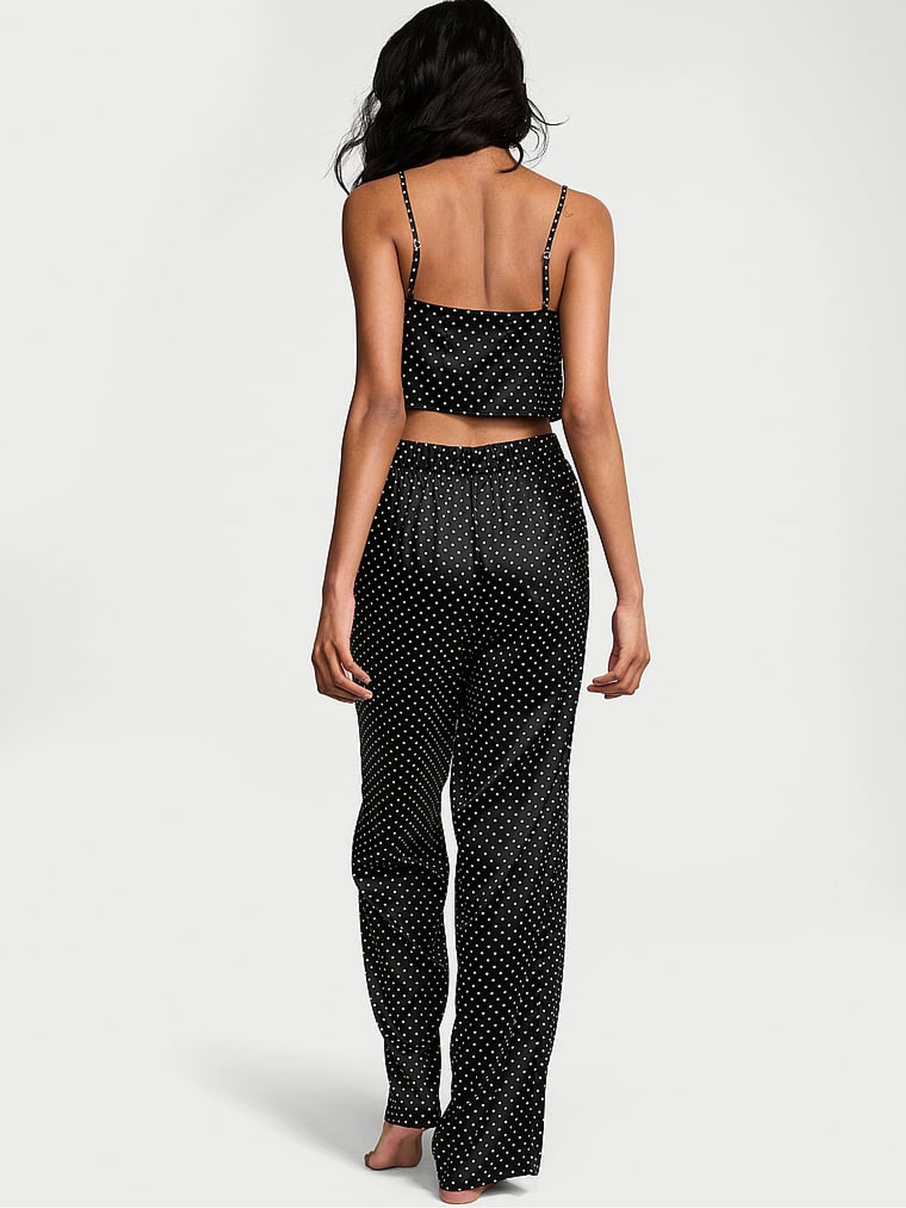 Black Dots Satin Cropped Pyjama Set - Image 2 of 3