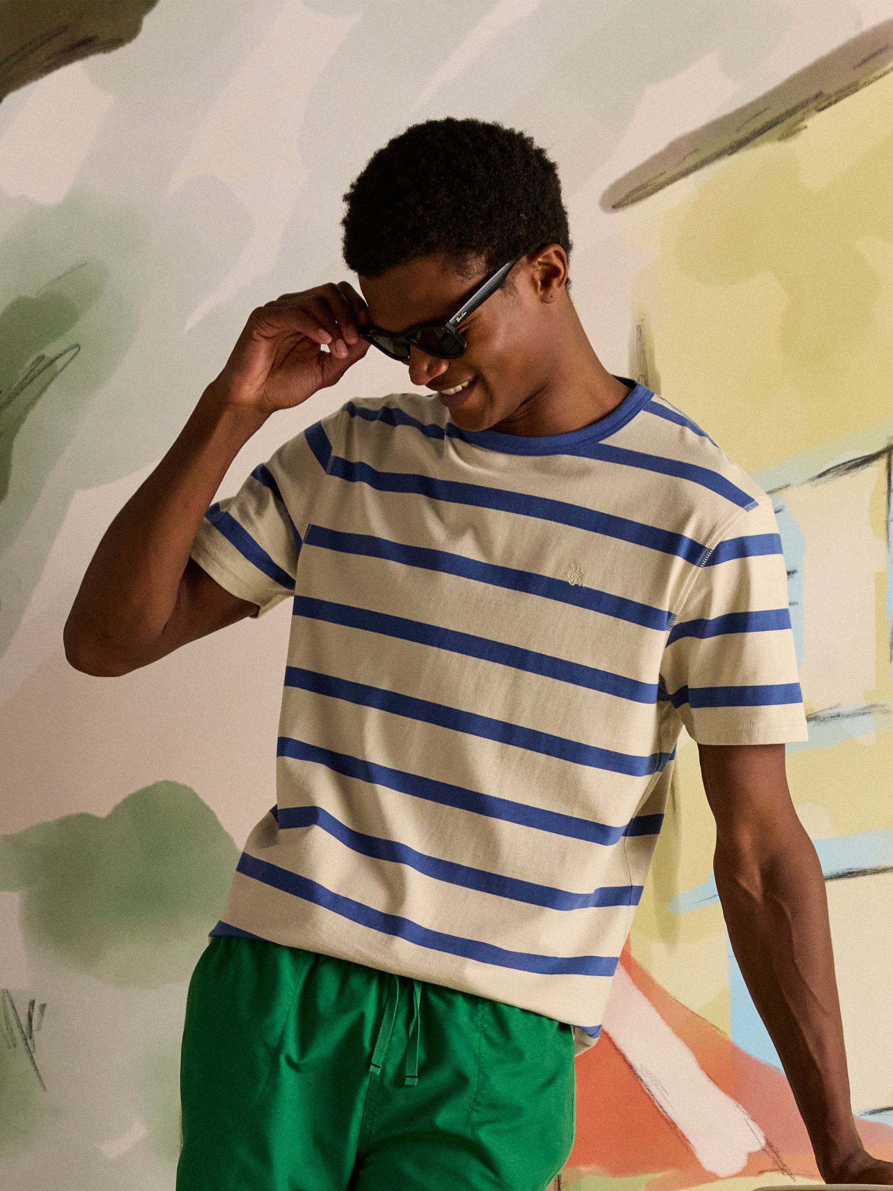 Rugby Club Cream/Blue Crew Neck Cotton T-Shirt - Image 1 of 11