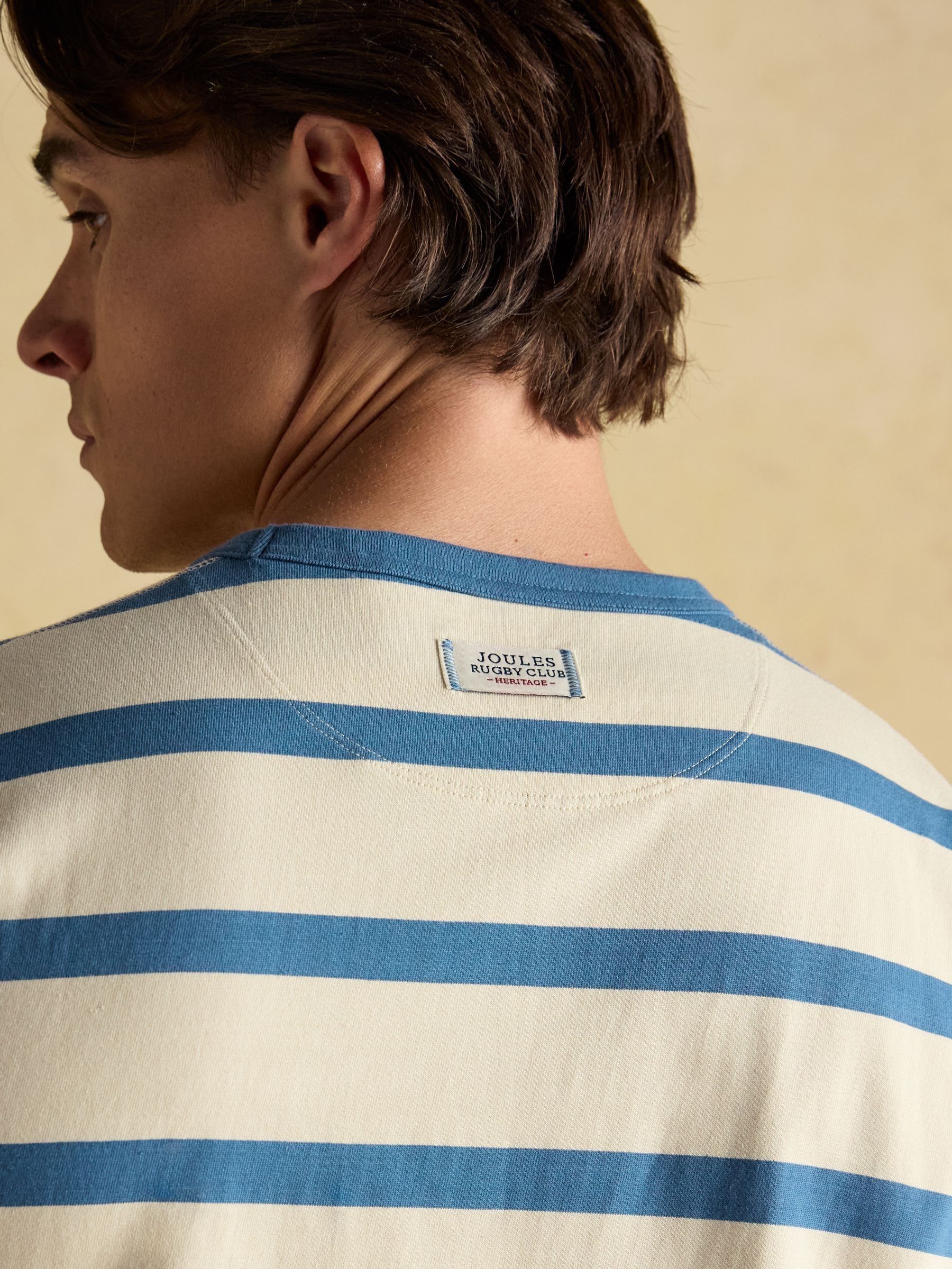 Rugby Club Cream/Blue Crew Neck Cotton T-Shirt - Image 10 of 11