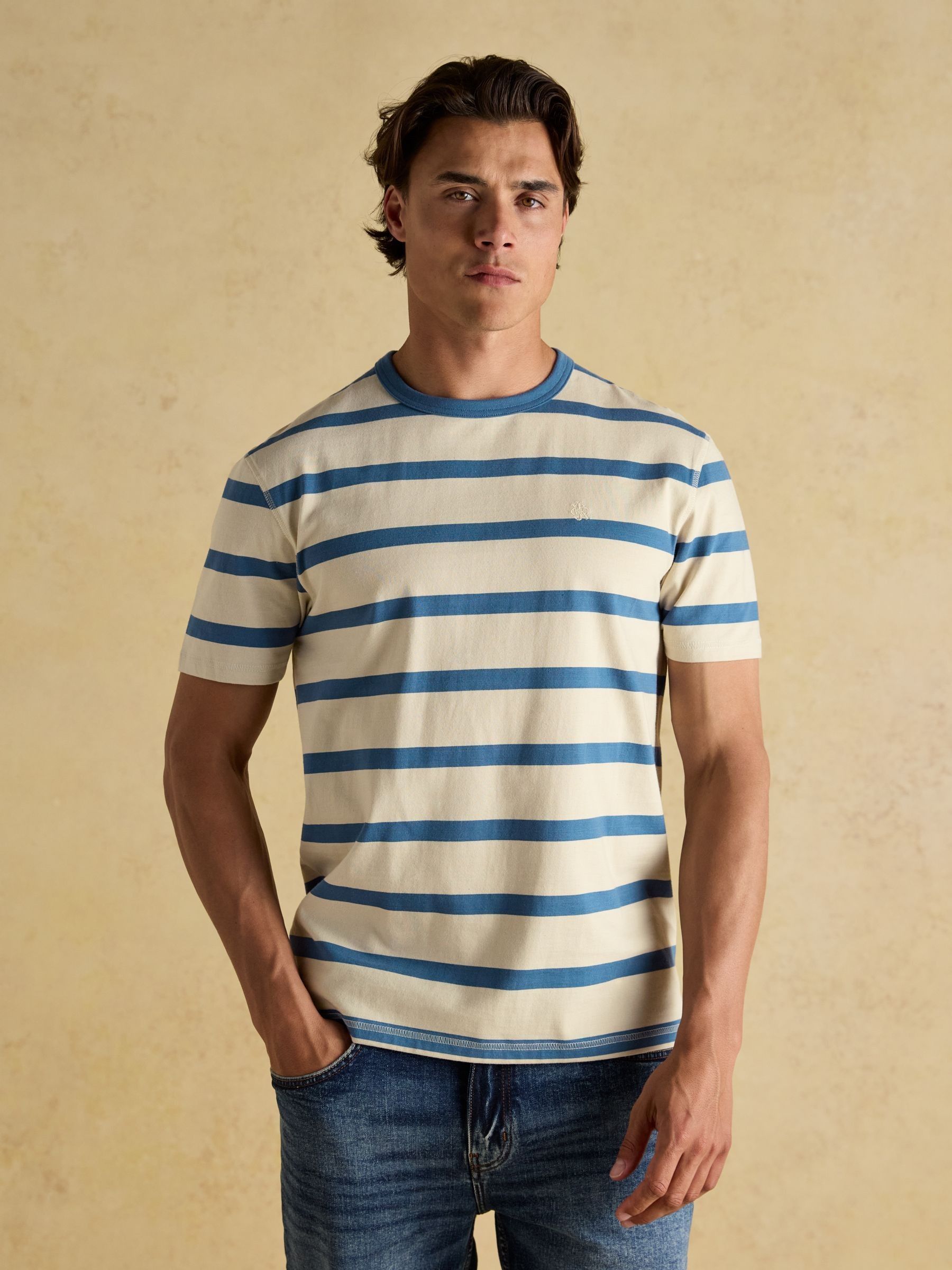 Rugby Club Cream/Blue Crew Neck Cotton T-Shirt - Image 4 of 11