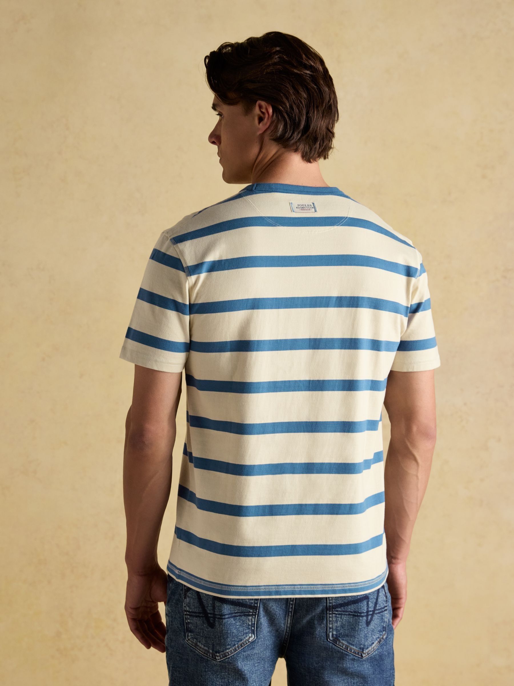 Rugby Club Cream/Blue Crew Neck Cotton T-Shirt - Image 5 of 11