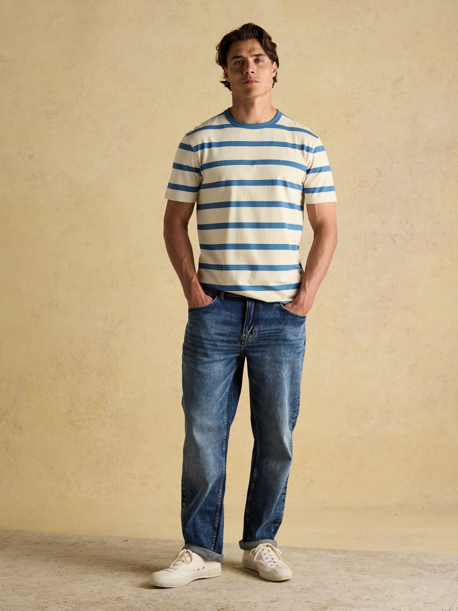 Rugby Club Cream/Blue Crew Neck Cotton T-Shirt - Image 7 of 11