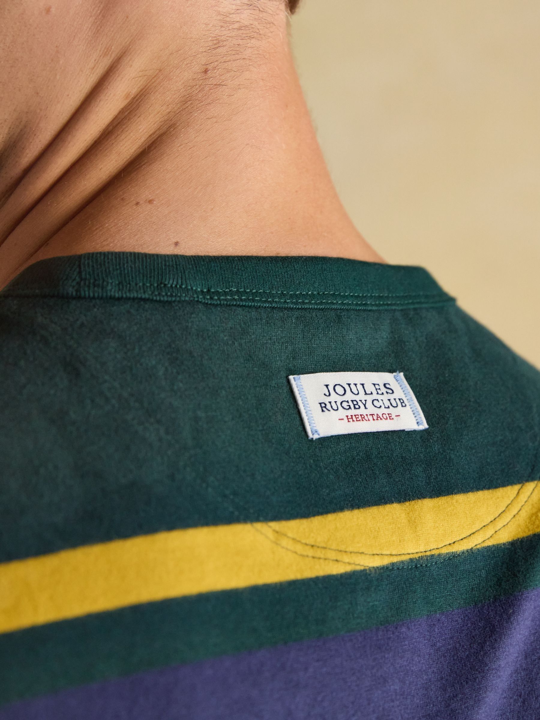 Rugby Club Green/Navy Stripe Crew Neck Cotton T-Shirt - Image 7 of 9