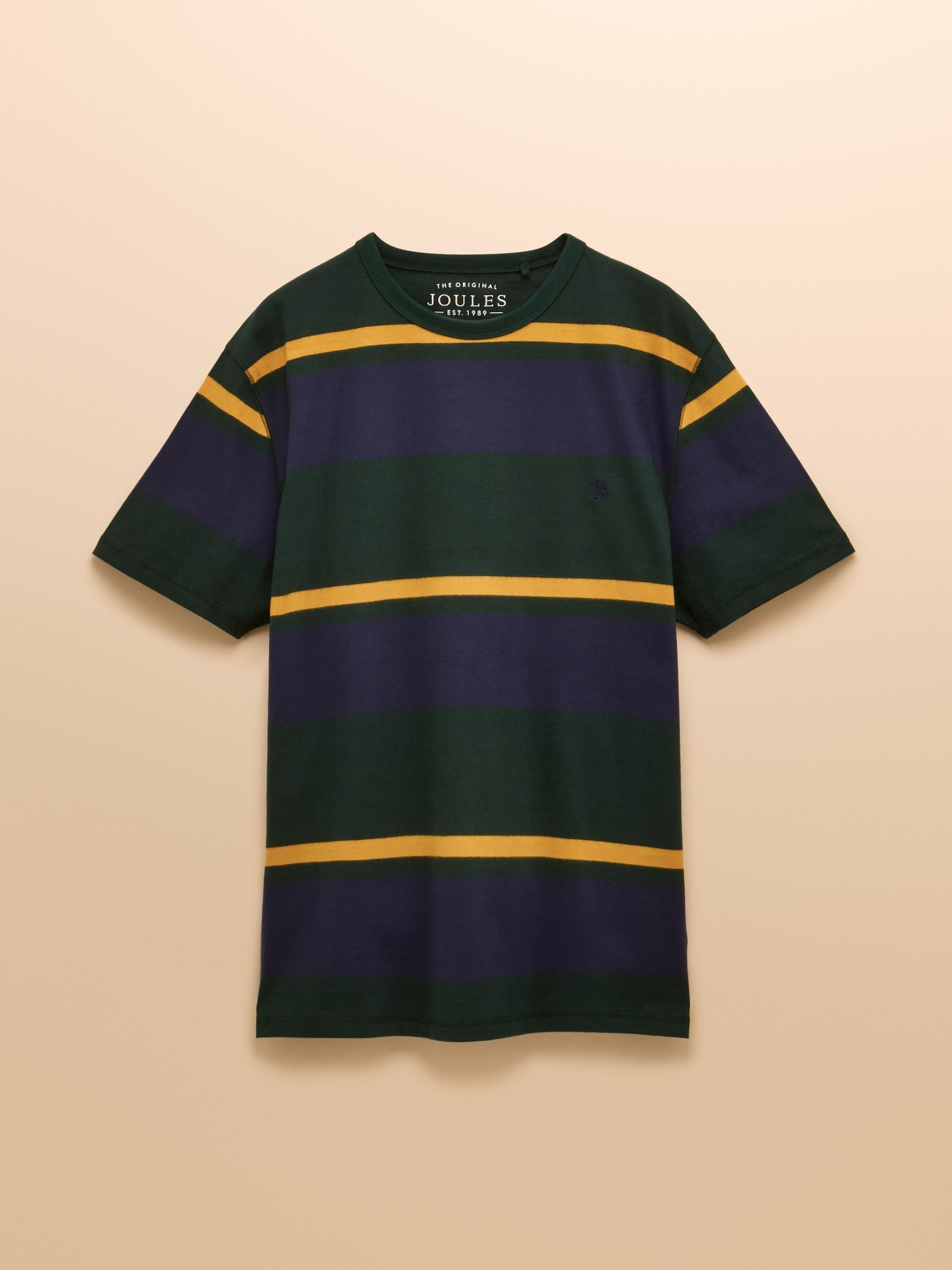 Rugby Club Green/Navy Stripe Crew Neck Cotton T-Shirt - Image 9 of 9