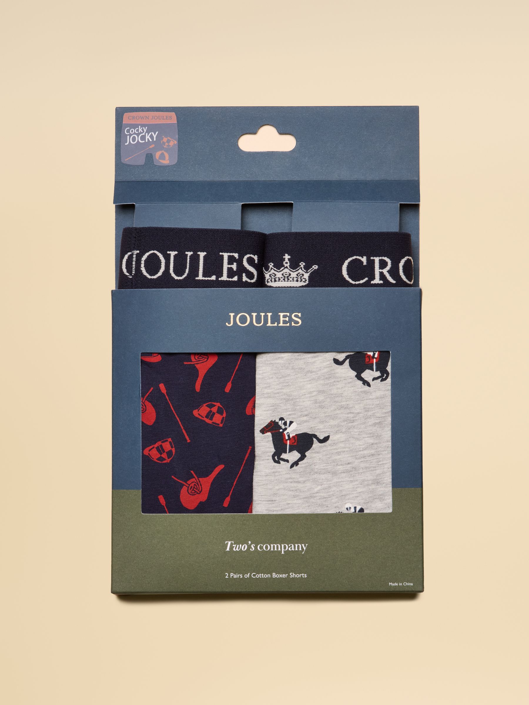 Crown Joules Grey & Navy Cotton Jersey Boxer Shorts - 2 Pack - Image 1 of 3
