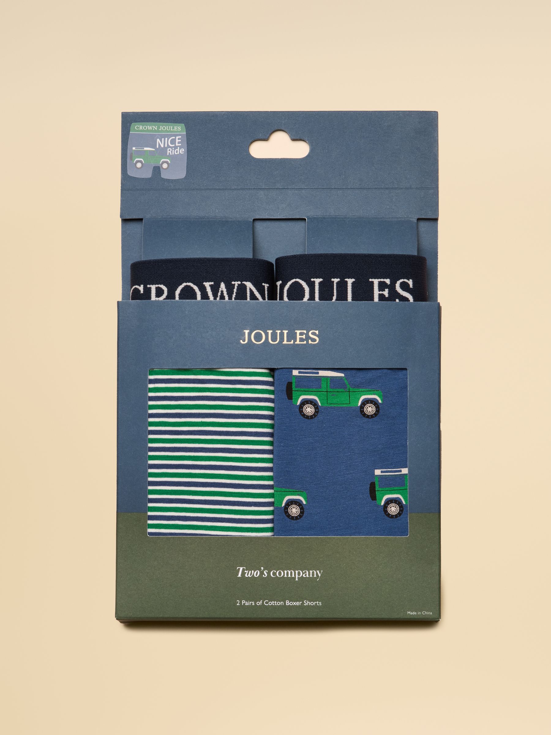 Crown Joules Blue & Green Cotton Jersey Boxer Shorts - 2 Pack - Image 1 of 3