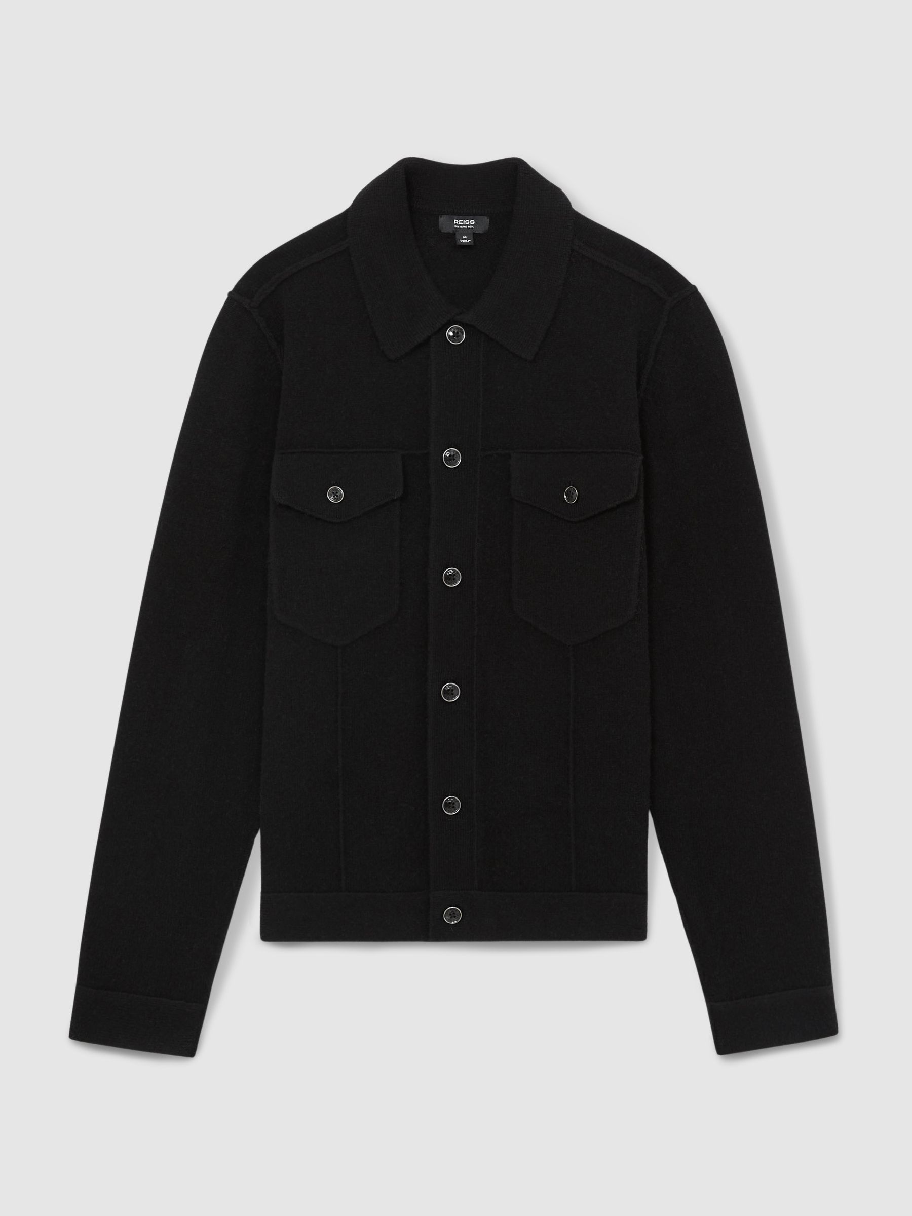 Wool Button Through Knitted Jacket in Black - Image 2 of 6