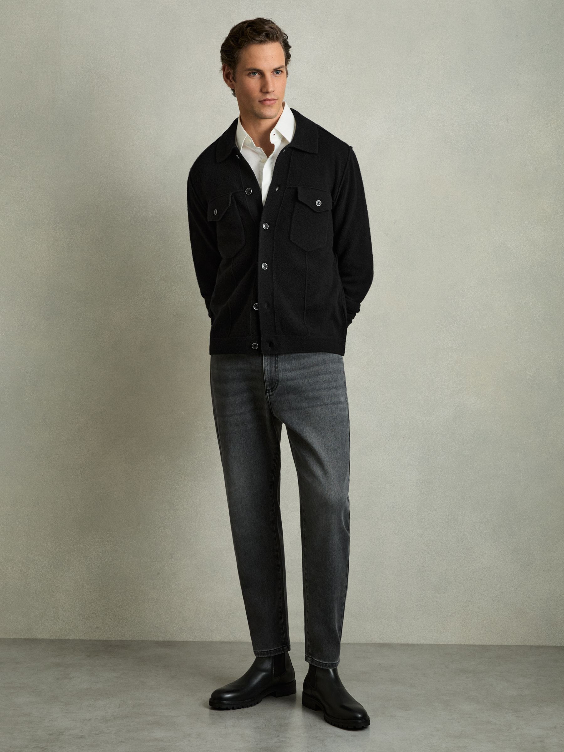 Wool Button Through Knitted Jacket in Black - Image 3 of 6