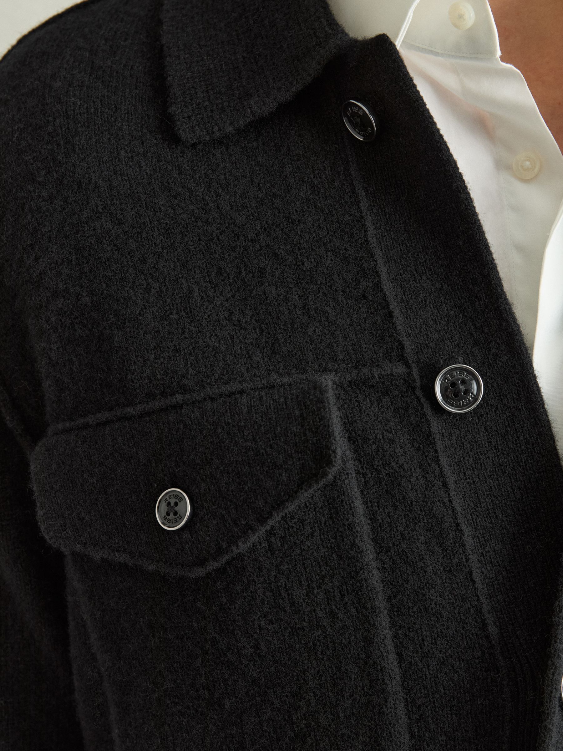 Wool Button Through Knitted Jacket in Black - Image 4 of 6