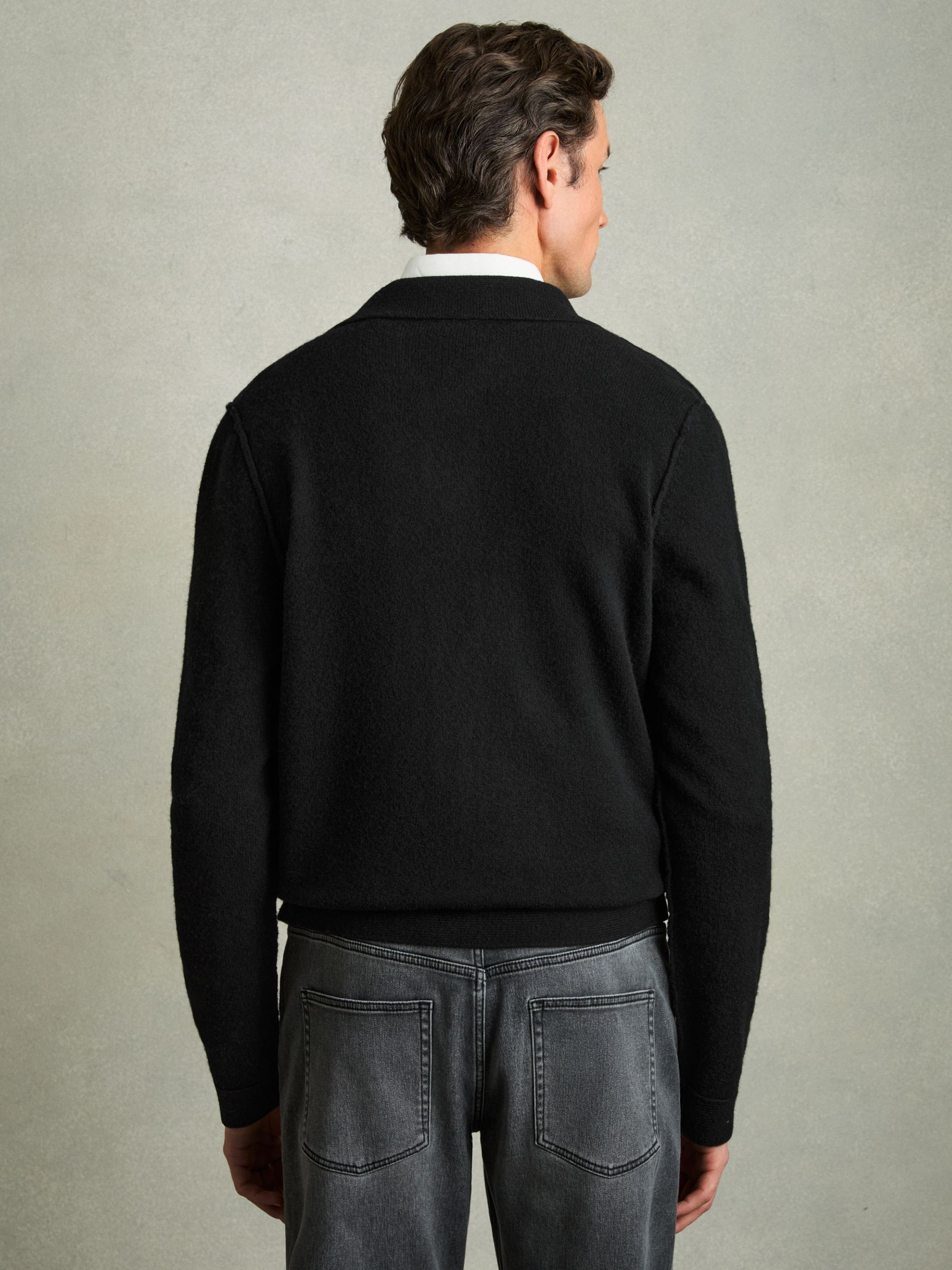 Wool Button Through Knitted Jacket in Black - Image 5 of 6