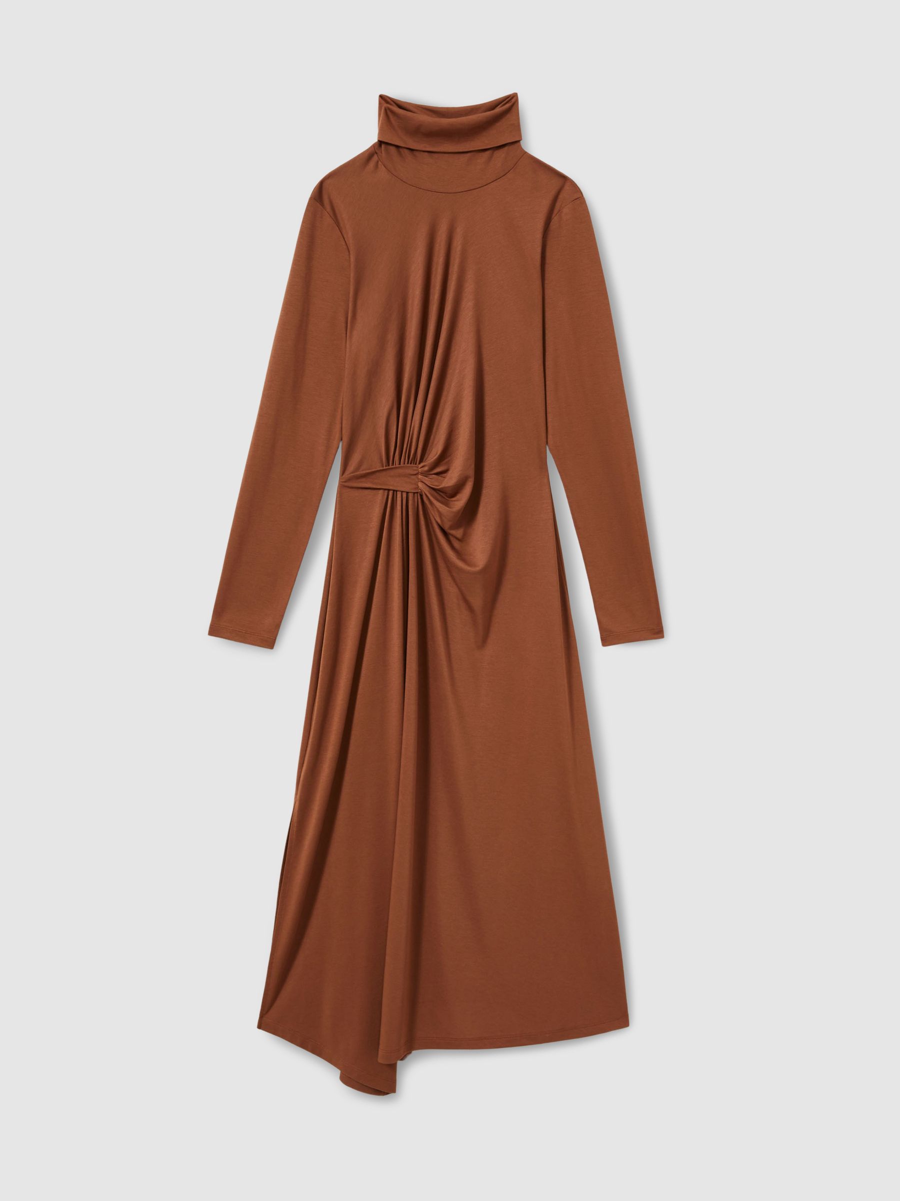 Petite Draped Jersey Midi Dress in Camel - Image 2 of 6