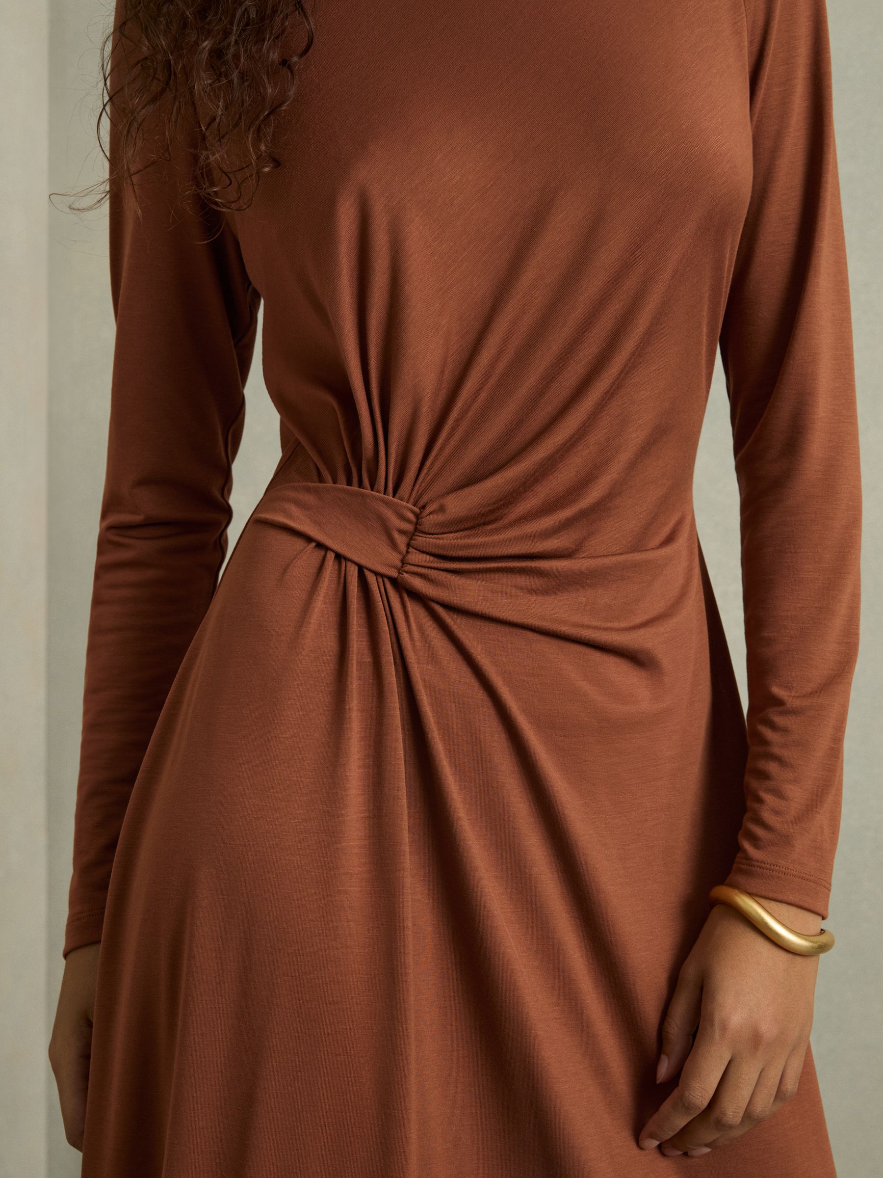 Petite Draped Jersey Midi Dress in Camel - Image 3 of 6