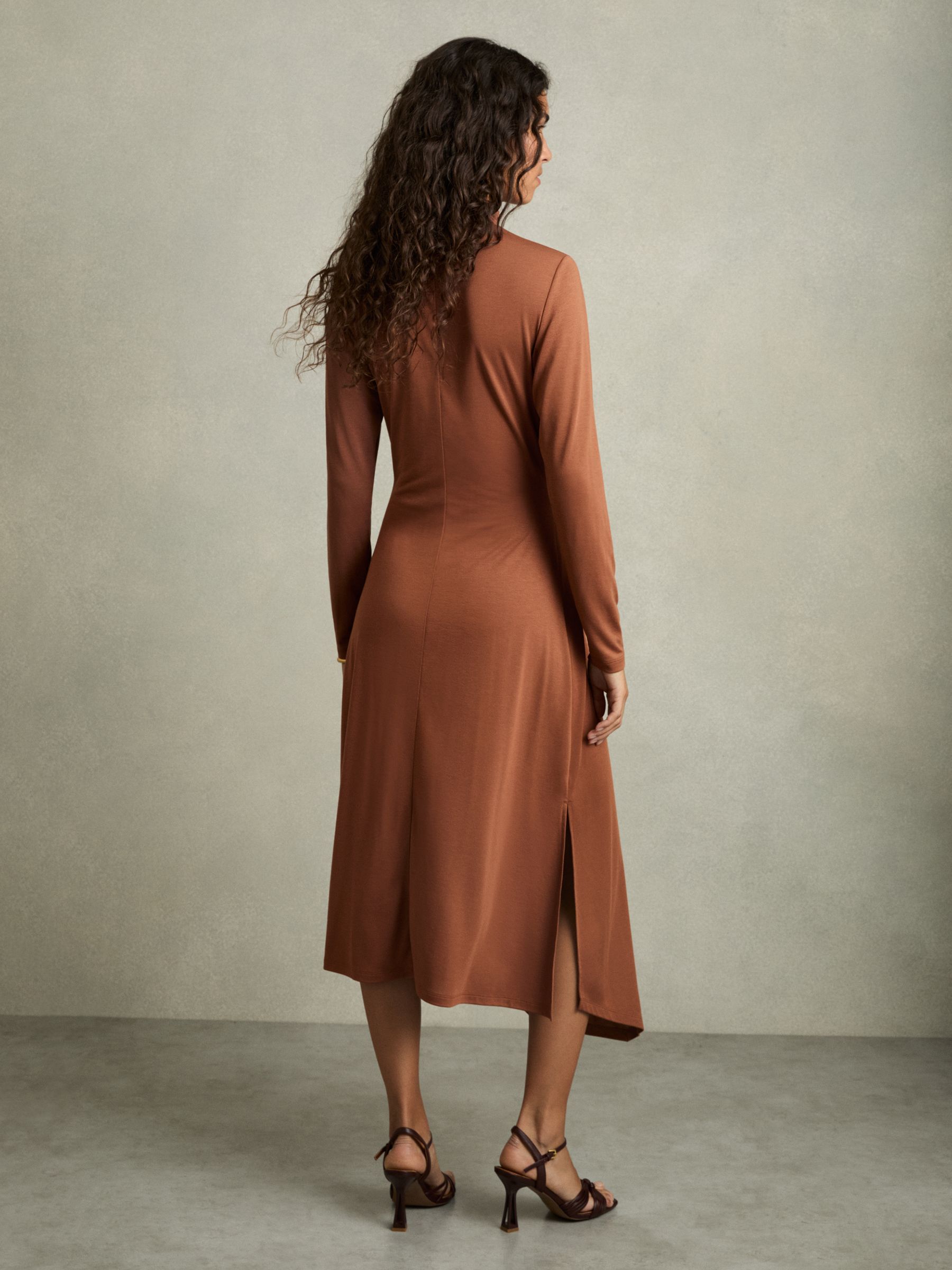 Petite Draped Jersey Midi Dress in Camel - Image 4 of 6