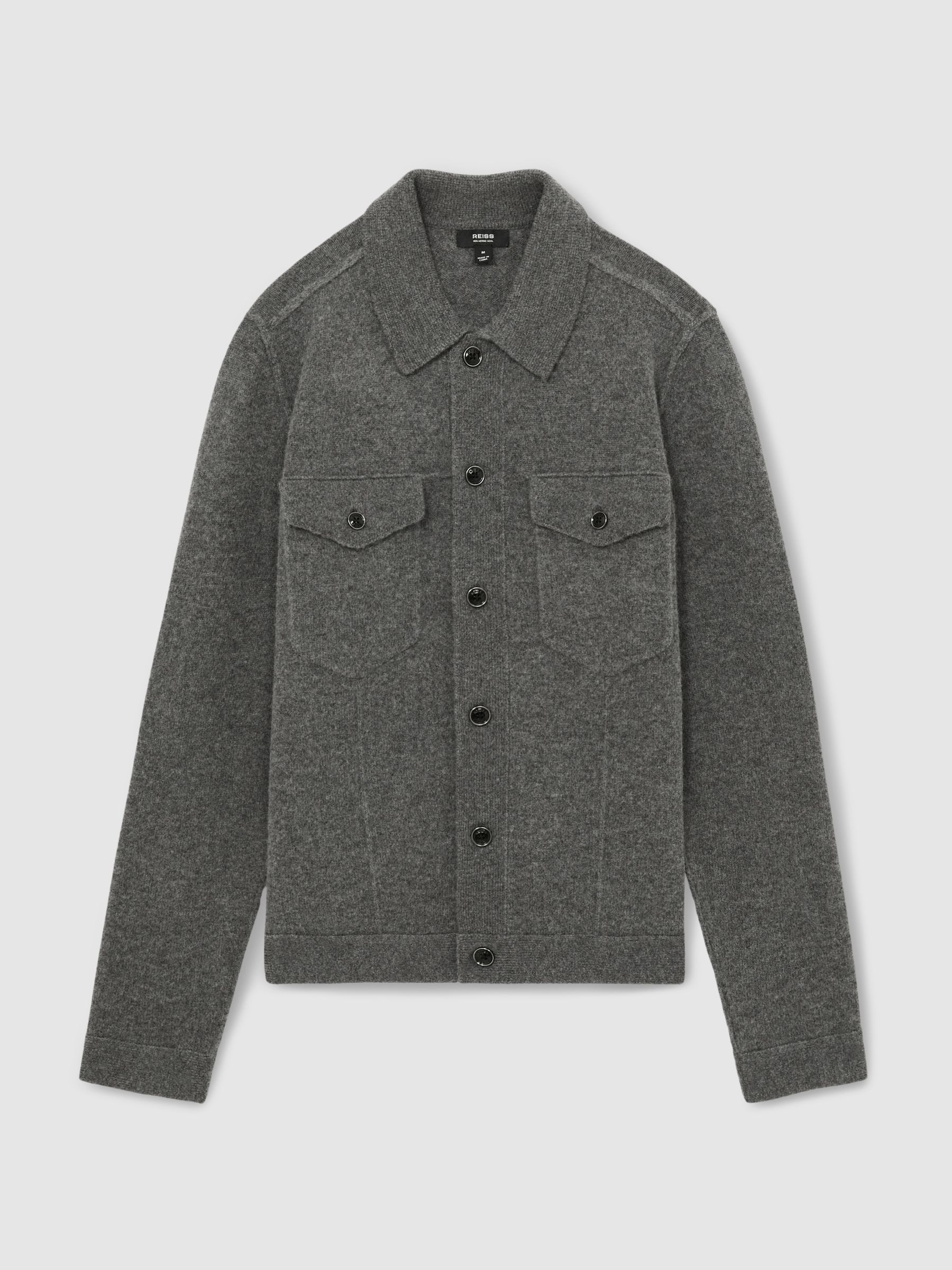 Wool Button Through Knitted Jacket in Charcoal - Image 2 of 6