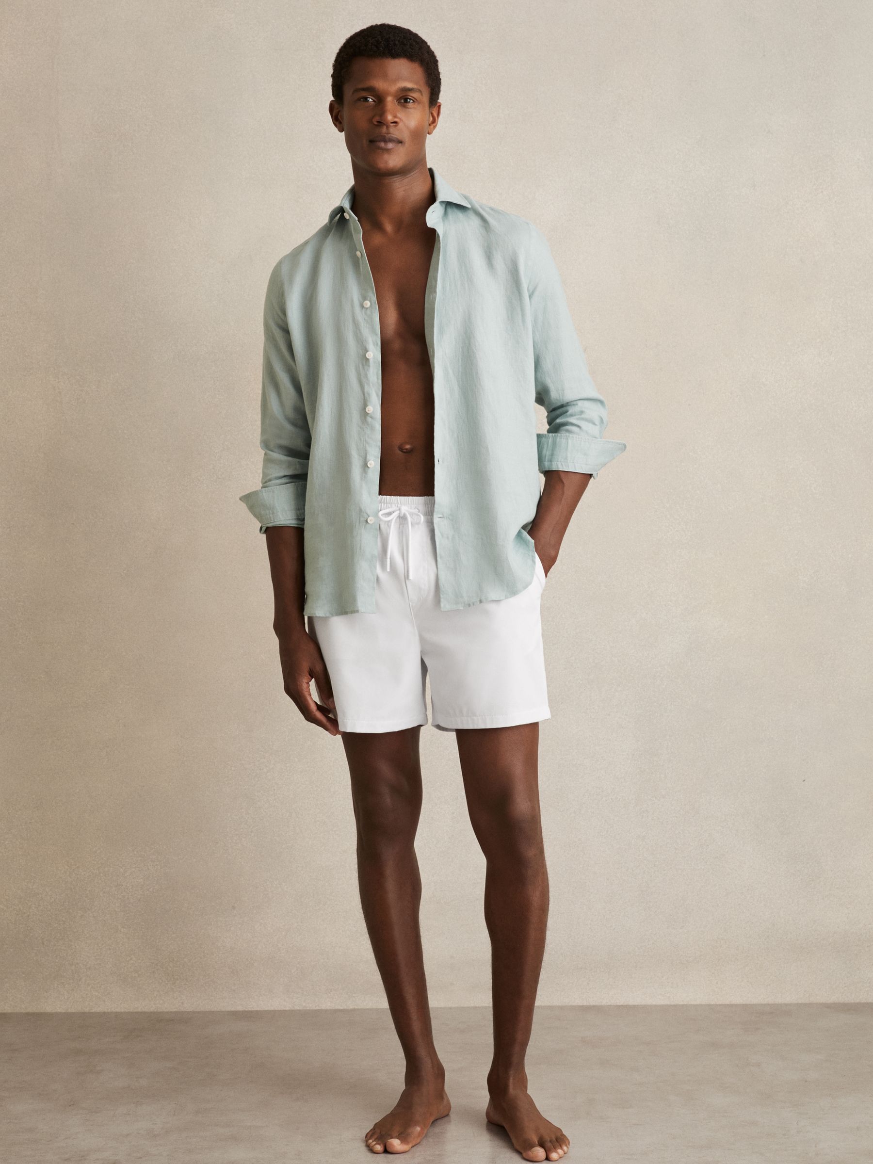 Drawstring Swim Shorts in White - Image 1 of 7 Drawstring Swim Shorts in White - Image 1 of 7