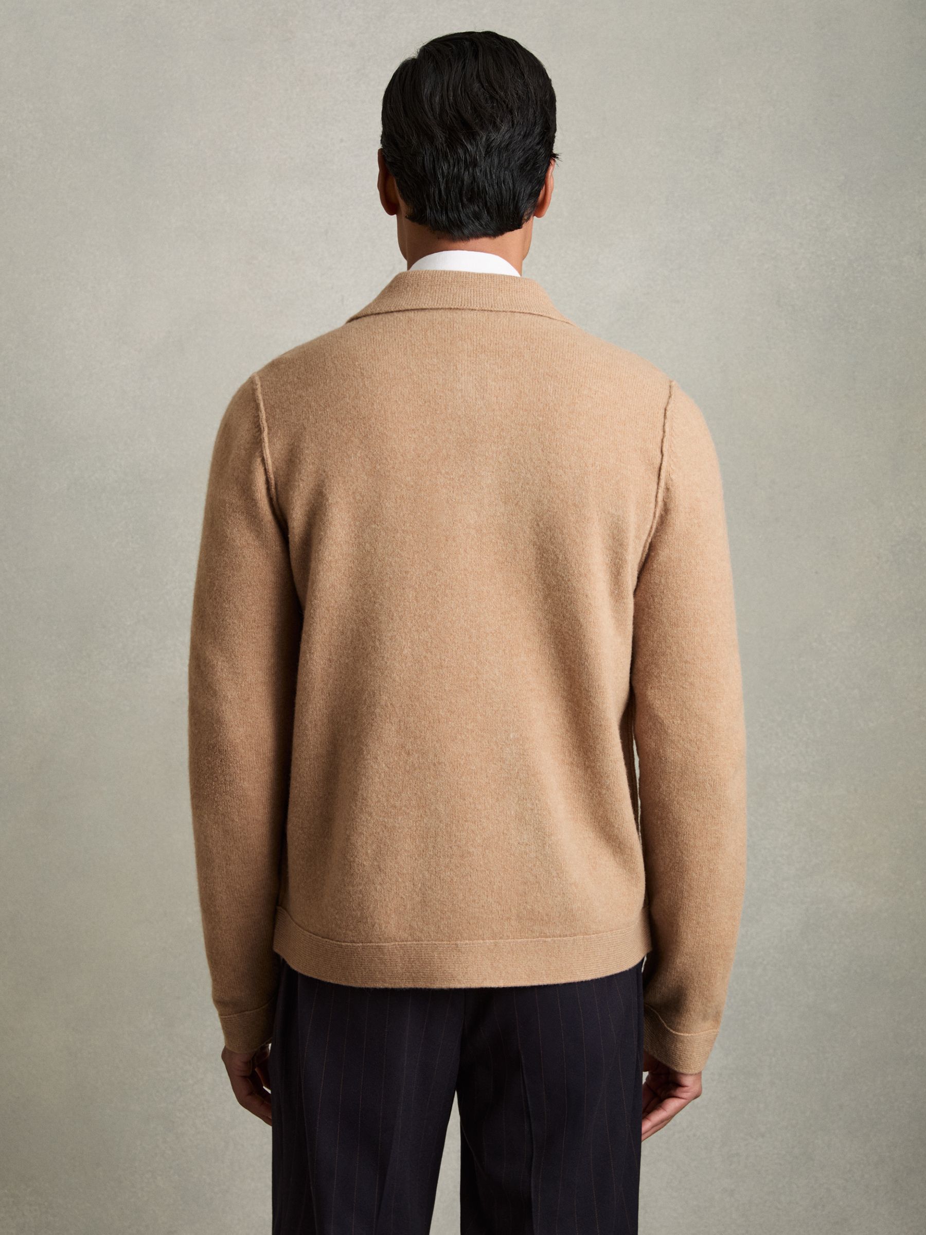 Wool Button Through Knitted Jacket in Camel Melange - Image 5 of 6