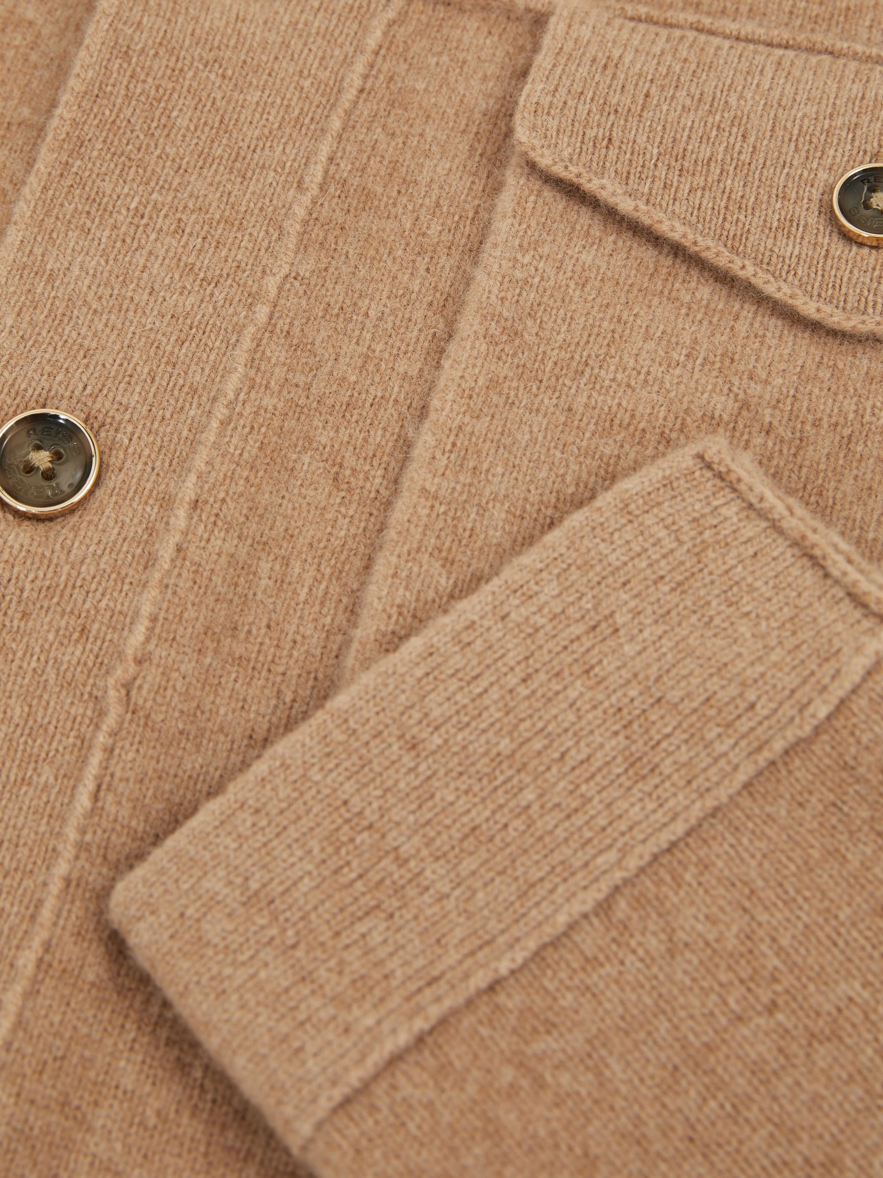 Wool Button Through Knitted Jacket in Camel Melange - Image 6 of 6