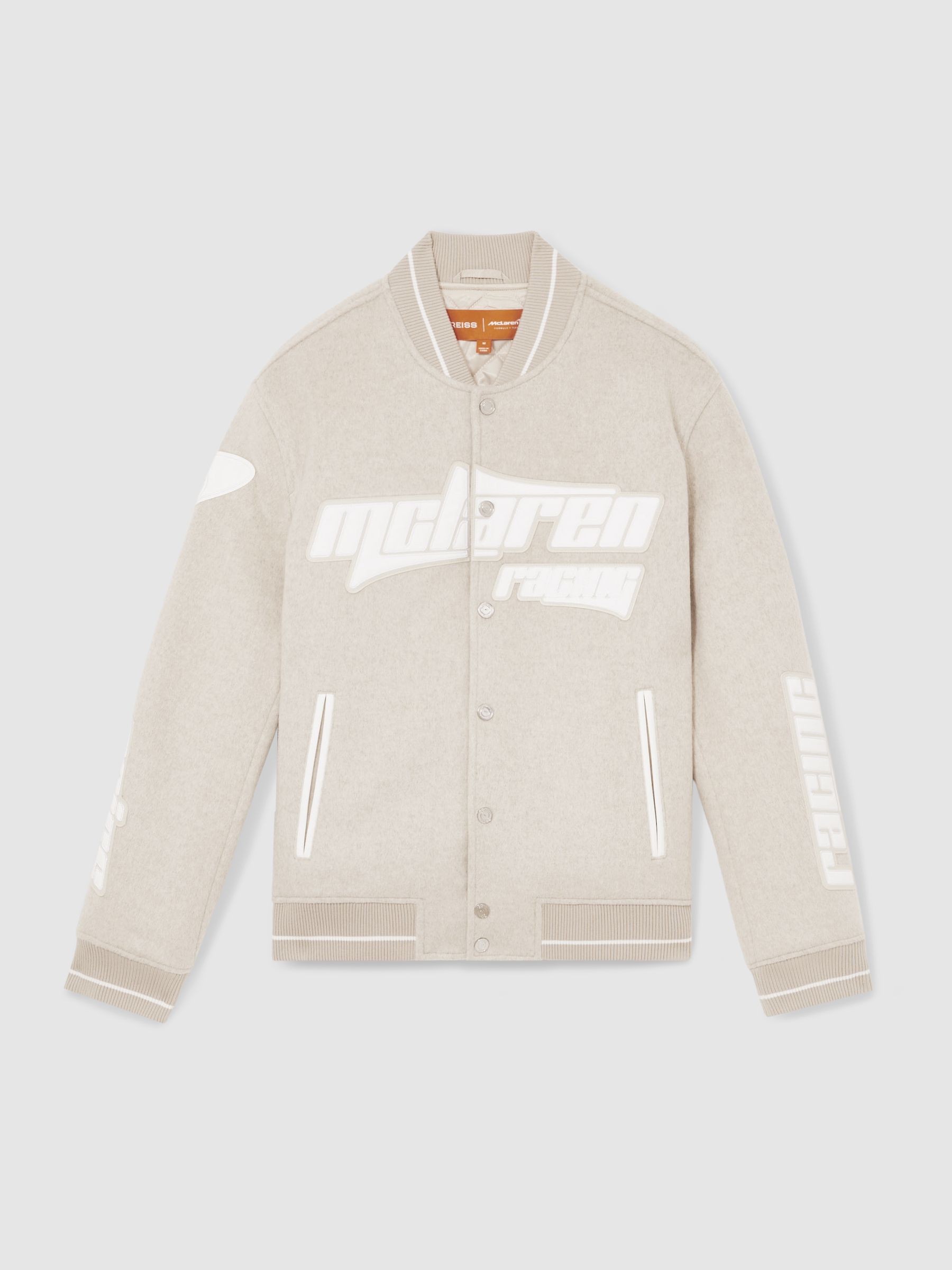 McLaren F1 Team Brushed Bomber Jacket in Oatmeal Melange - Image 2 of 9