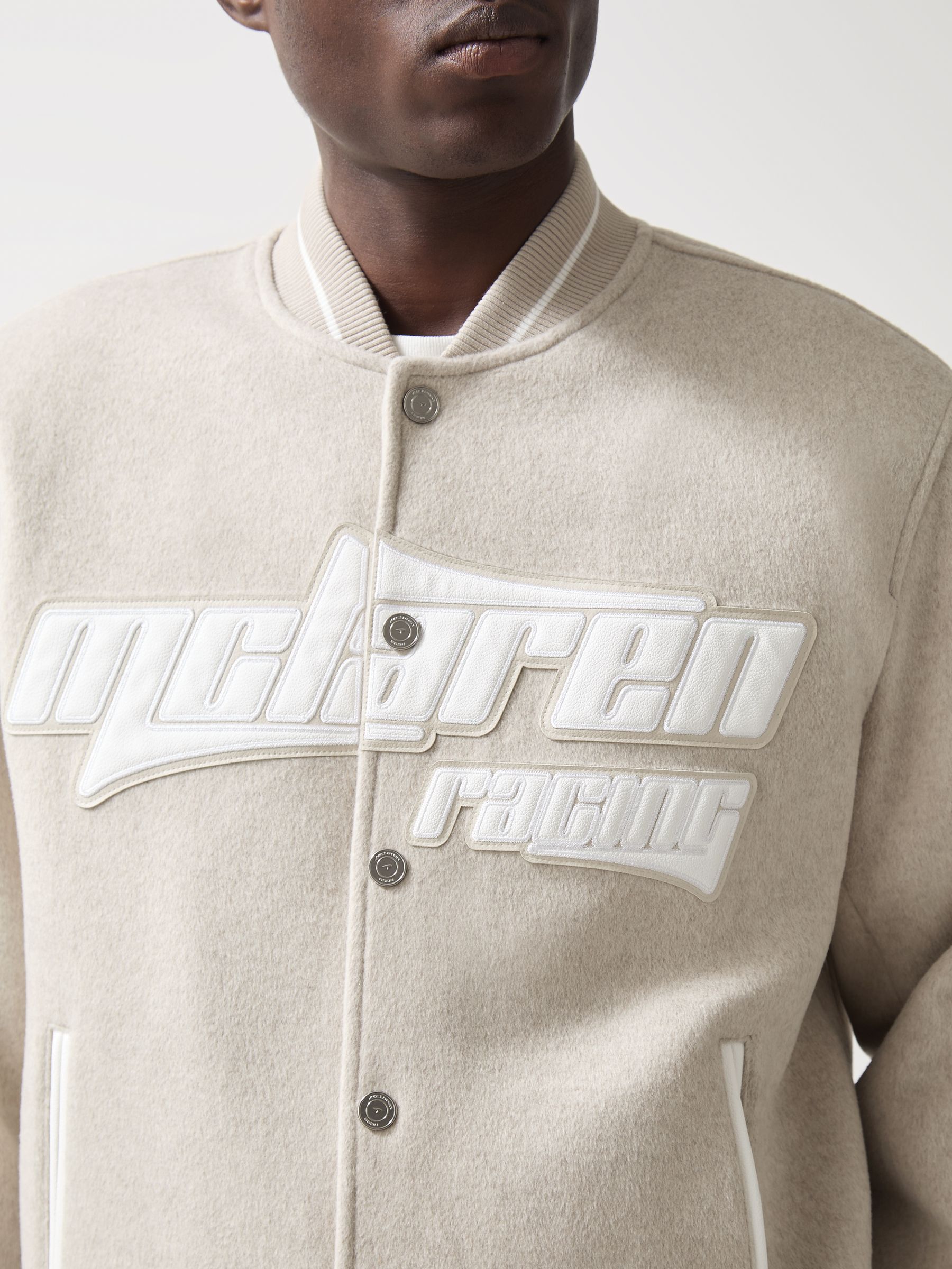 McLaren F1 Team Brushed Bomber Jacket in Oatmeal Melange - Image 5 of 9