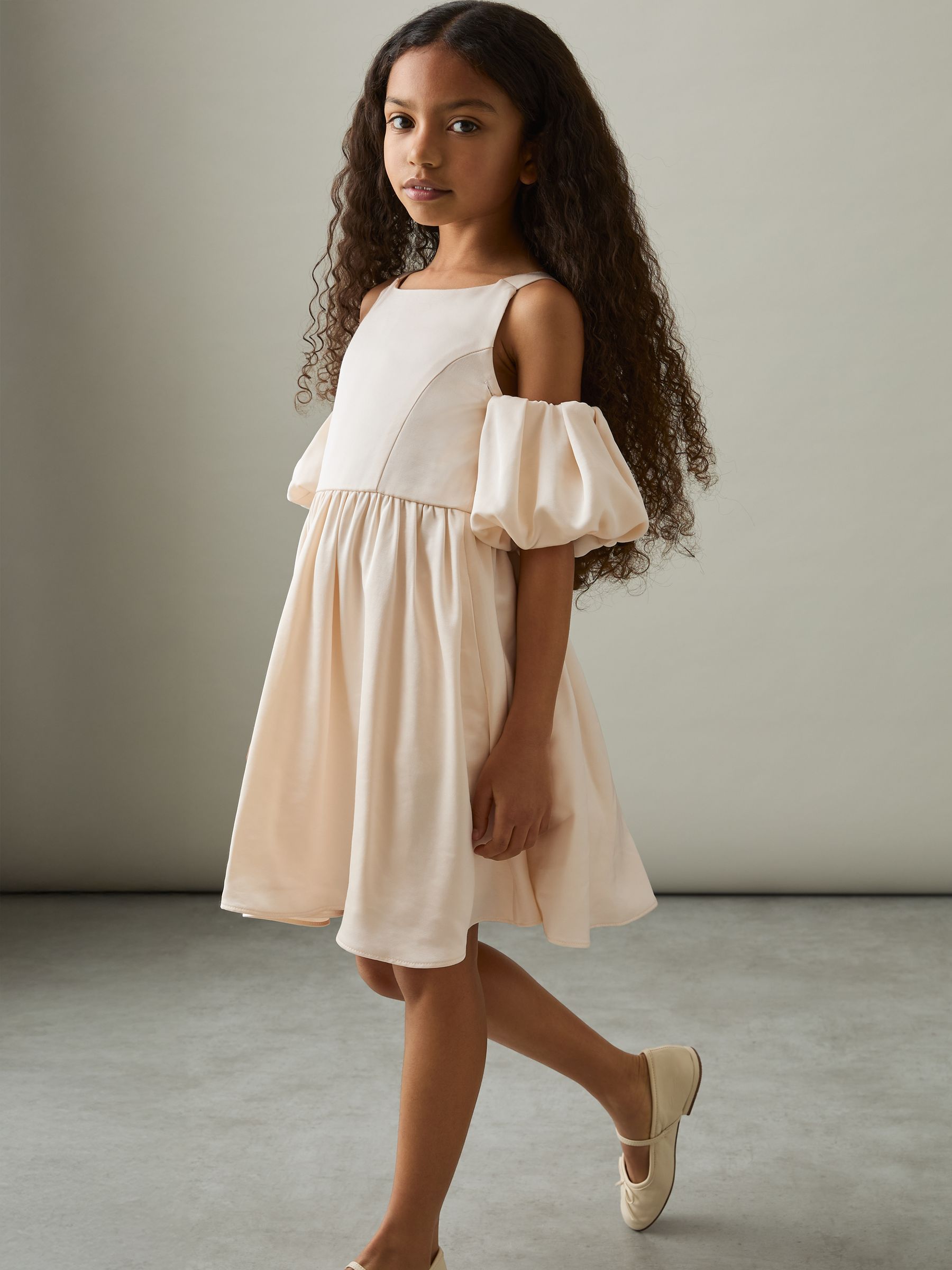 13-14 yrs Sateen Puff-Sleeve Bridesmaid Dress in Ivory - Image 2 of 5