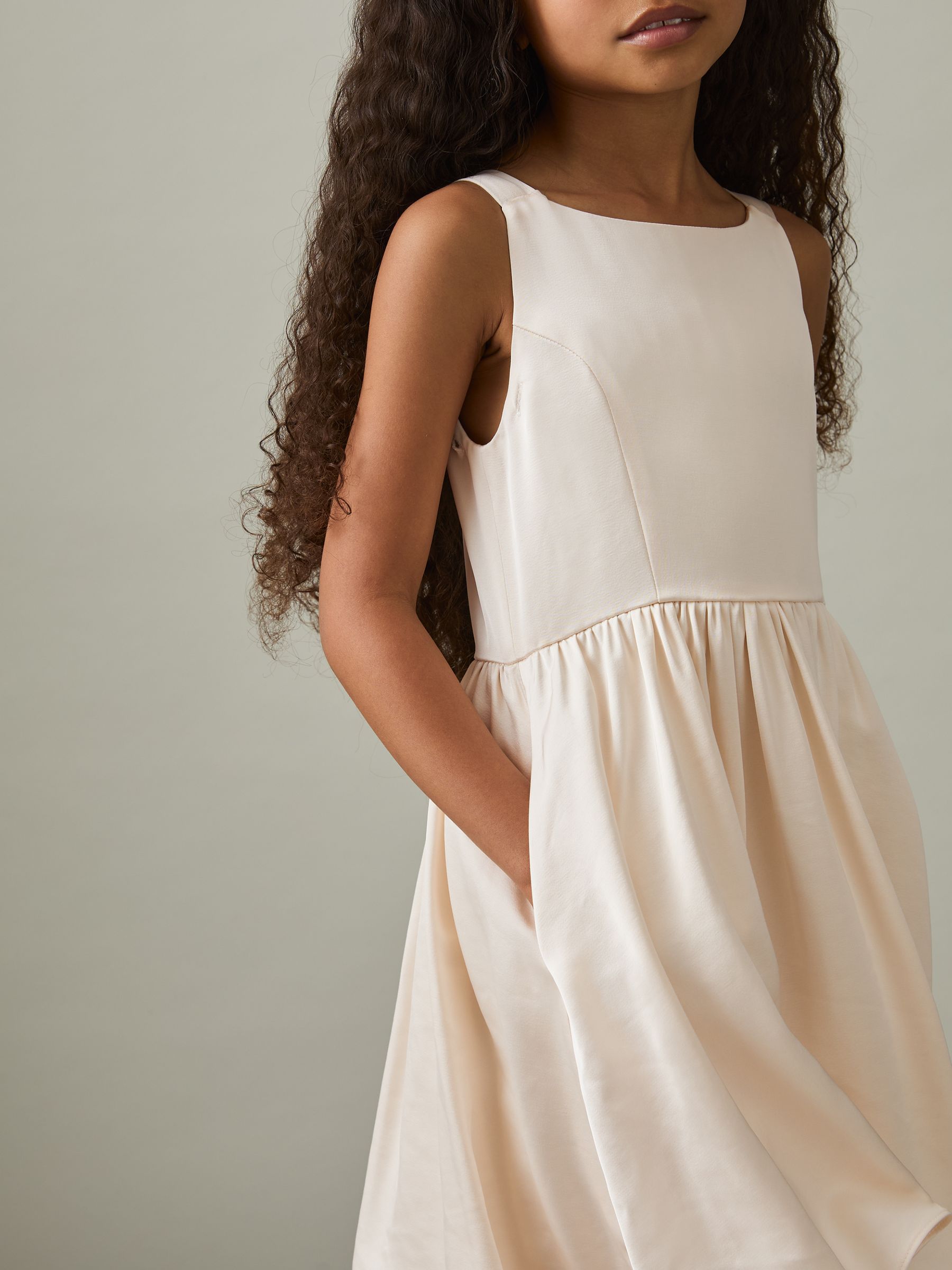 13-14 yrs Sateen Puff-Sleeve Bridesmaid Dress in Ivory - Image 4 of 5
