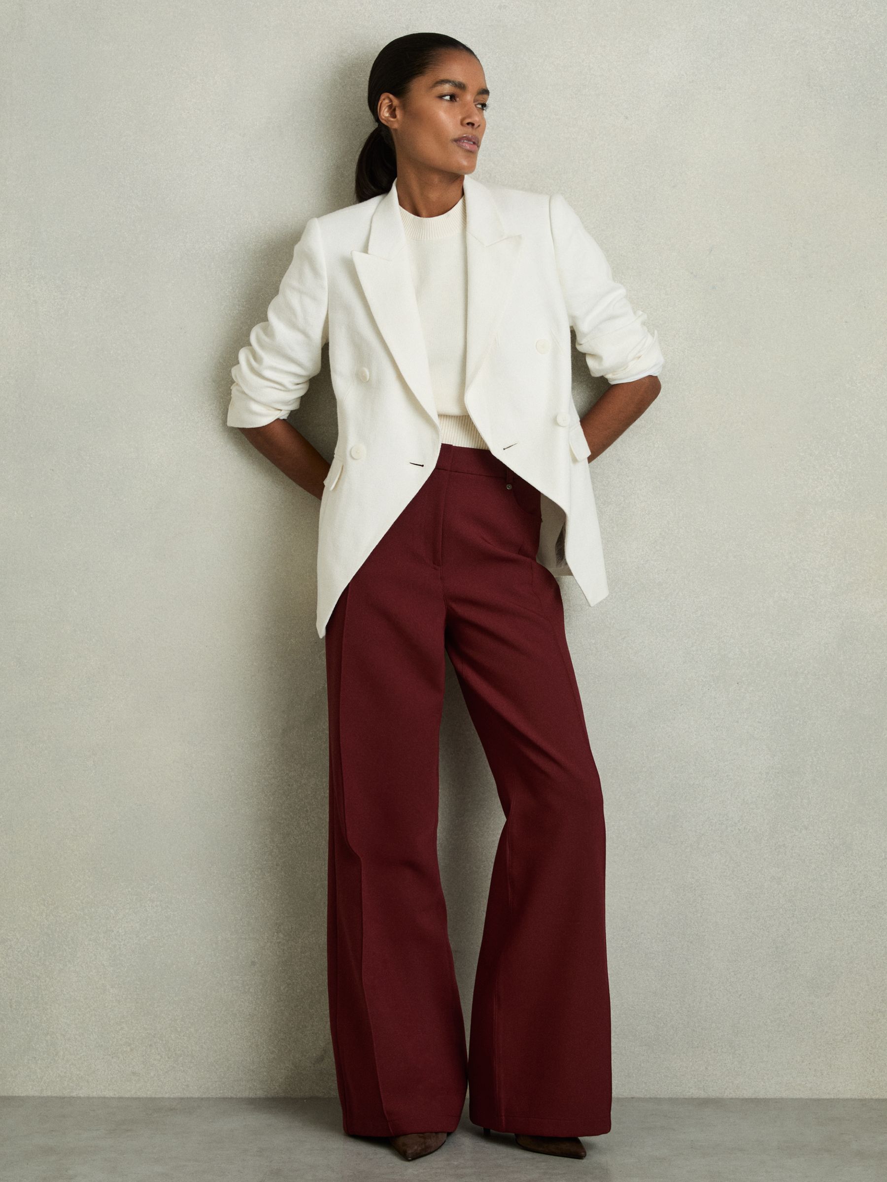 Petite Palazzo Tailored Trousers in Dark Red - Image 1 of 6