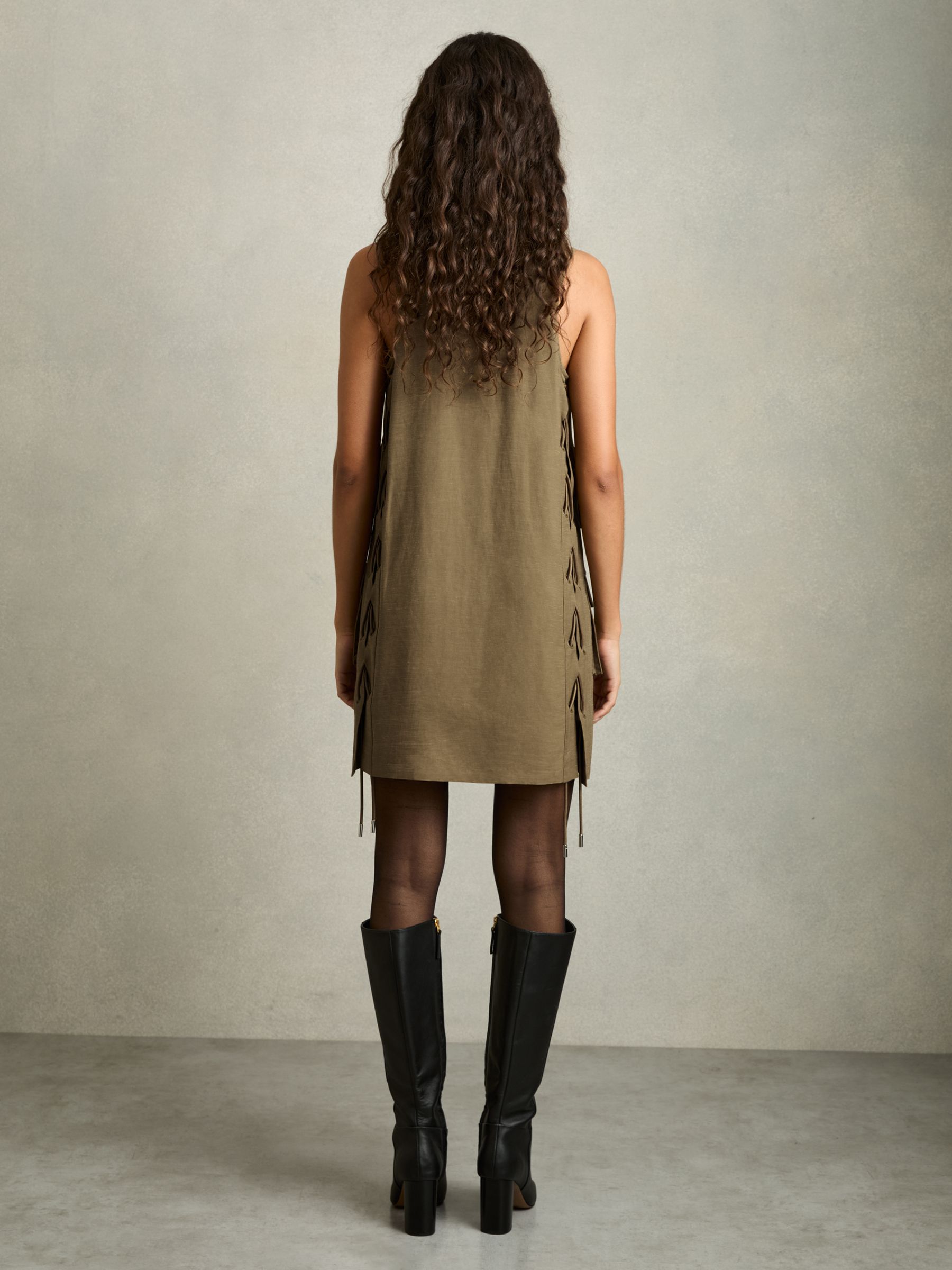 Utility Zip-Through Mini Dress With Linen in Khaki - Image 6 of 9