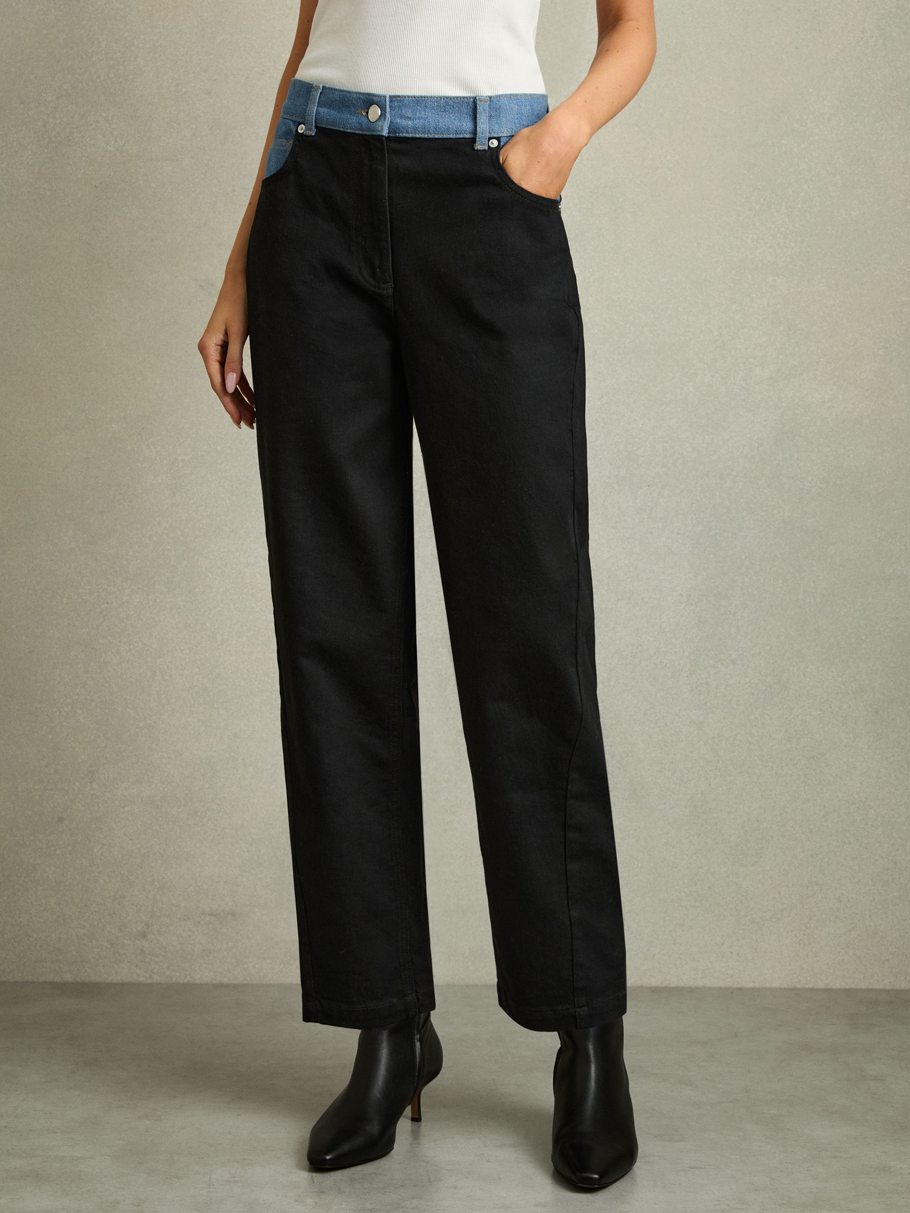 Petite Colour-Block Straight-Leg Jeans in Black - Image 1 of 8