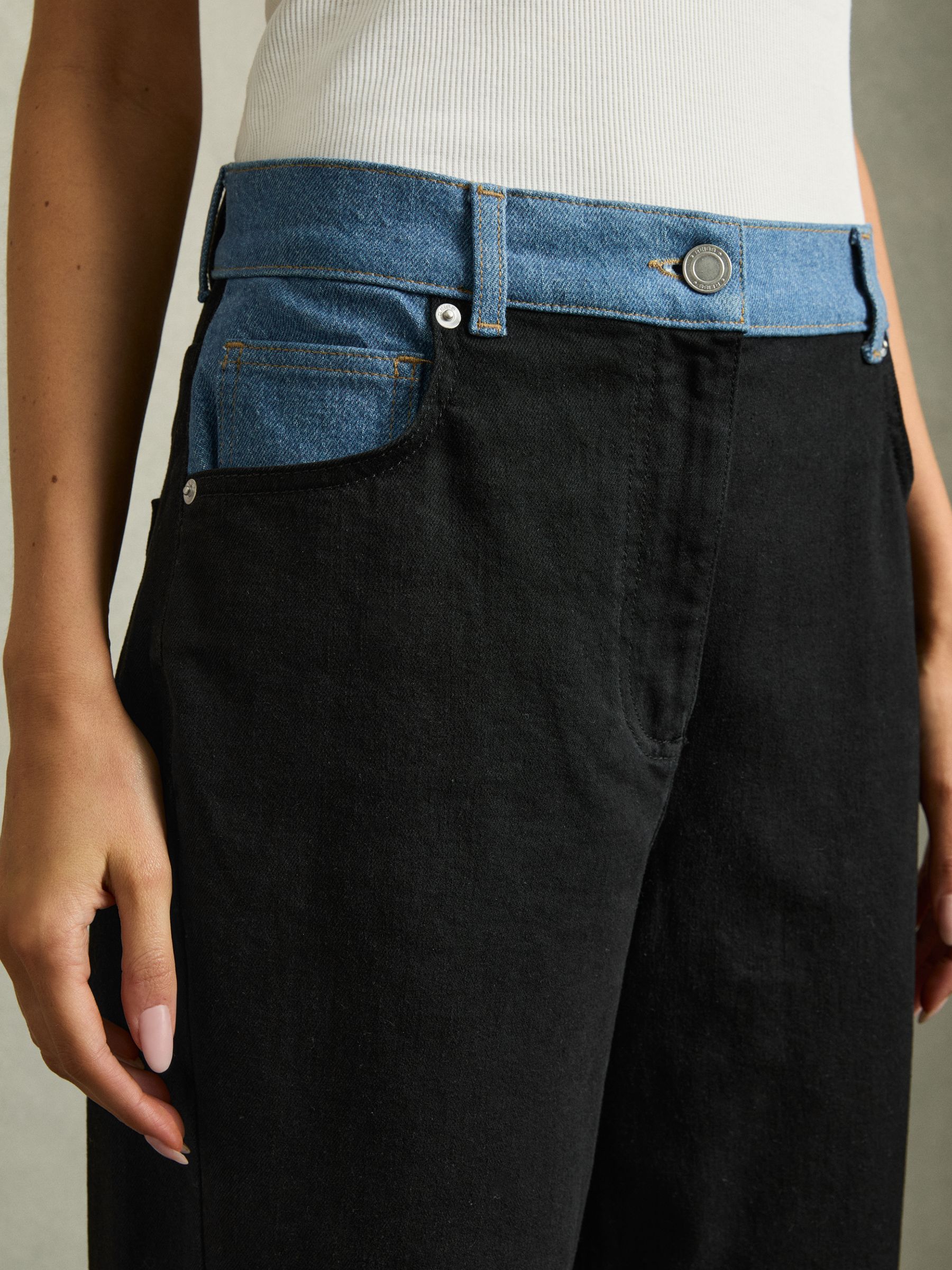 Petite Colour-Block Straight-Leg Jeans in Black - Image 4 of 8