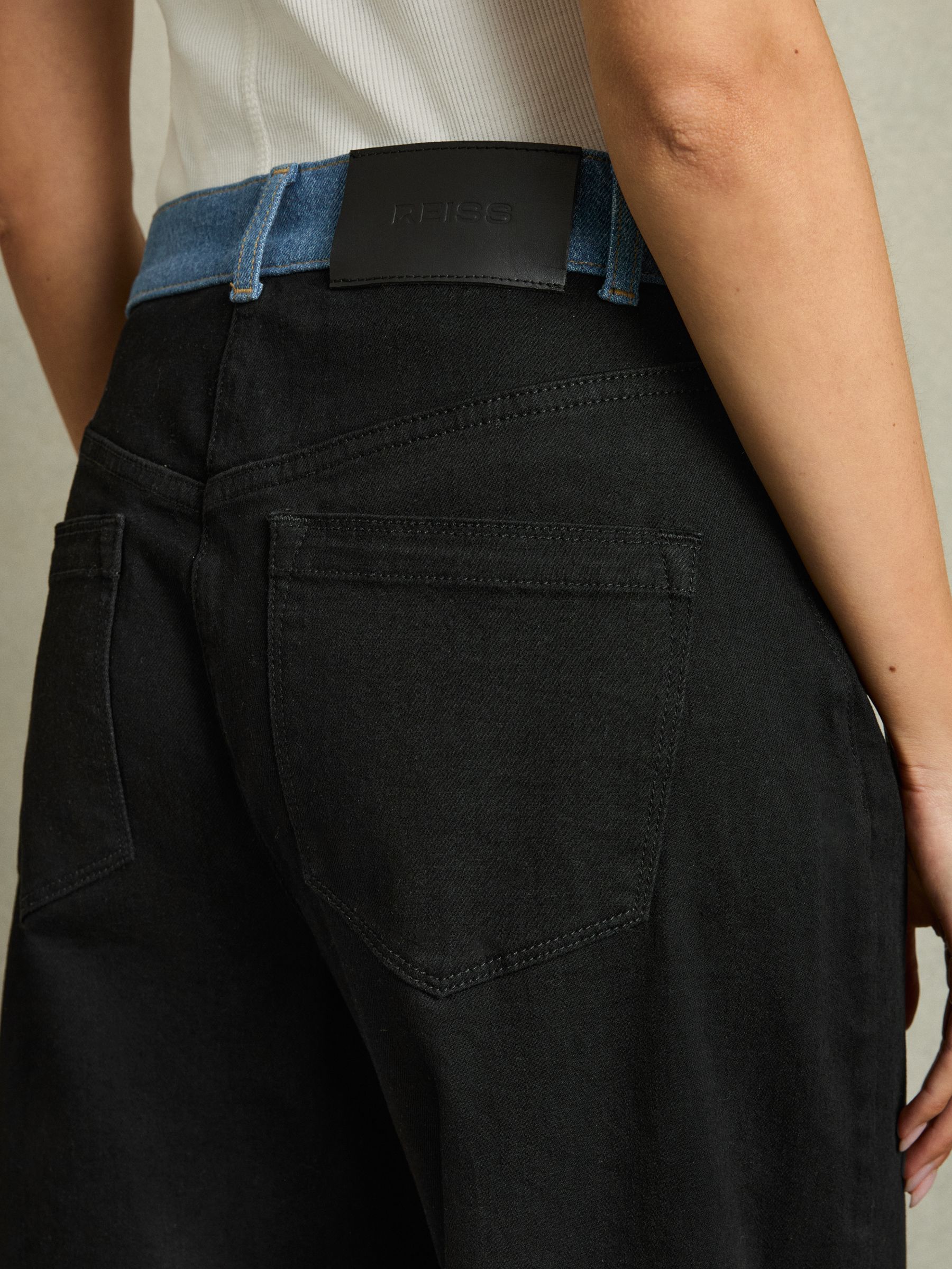 Petite Colour-Block Straight-Leg Jeans in Black - Image 5 of 8
