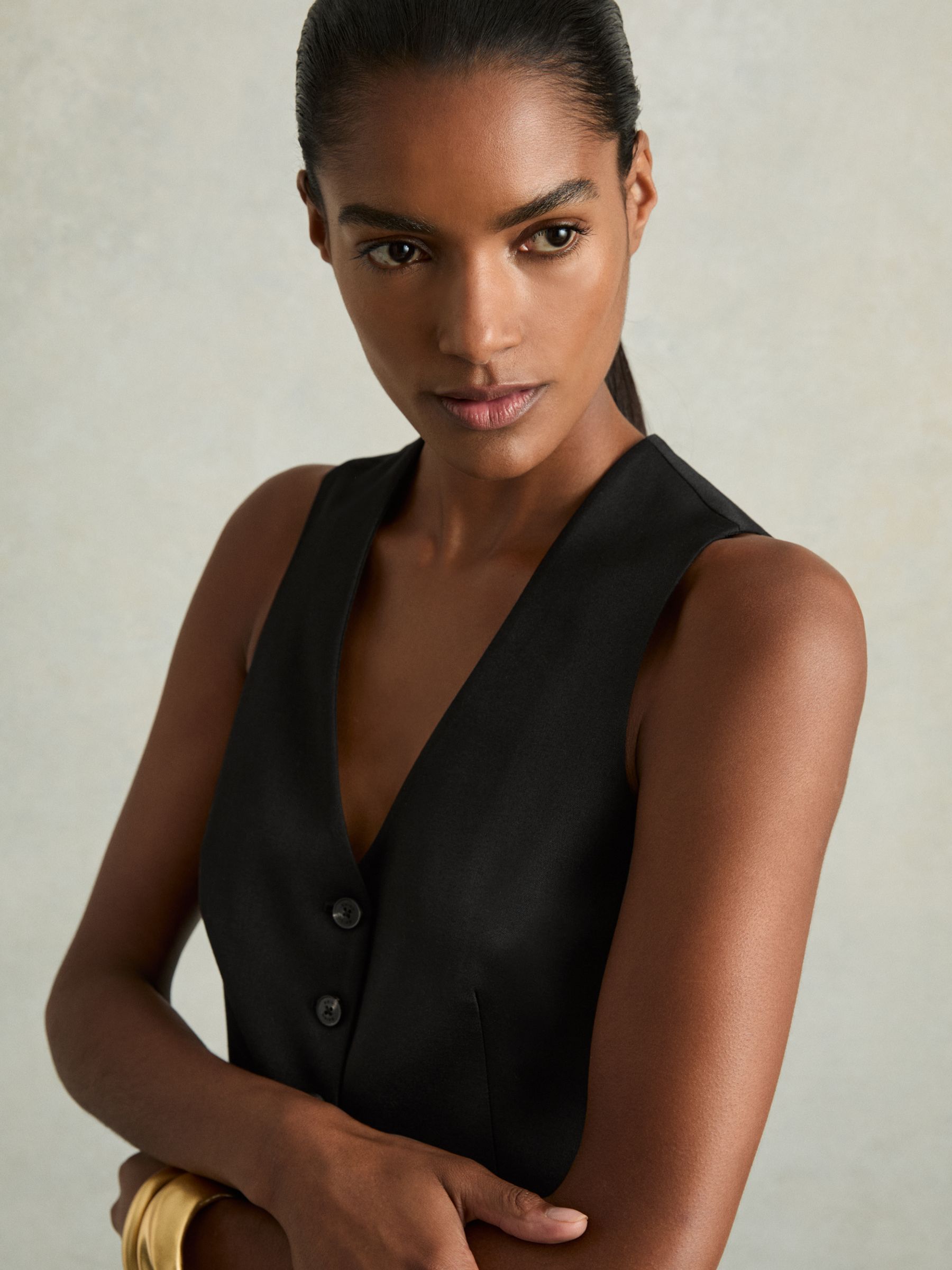 Single-Breasted Tailored Waistcoat in Black - Image 6 of 7
