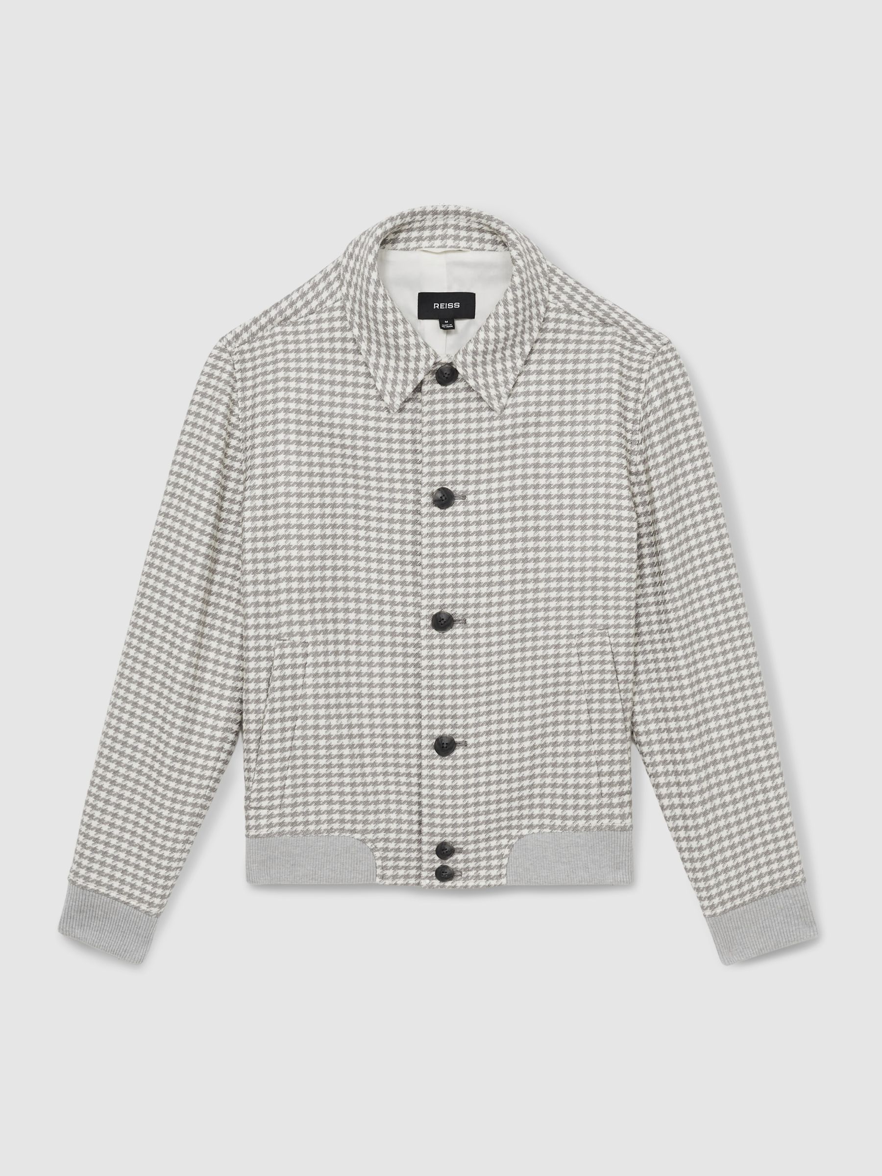 Dogtooth-Check Blouson Jacket in Soft Grey/White - Image 2 of 7