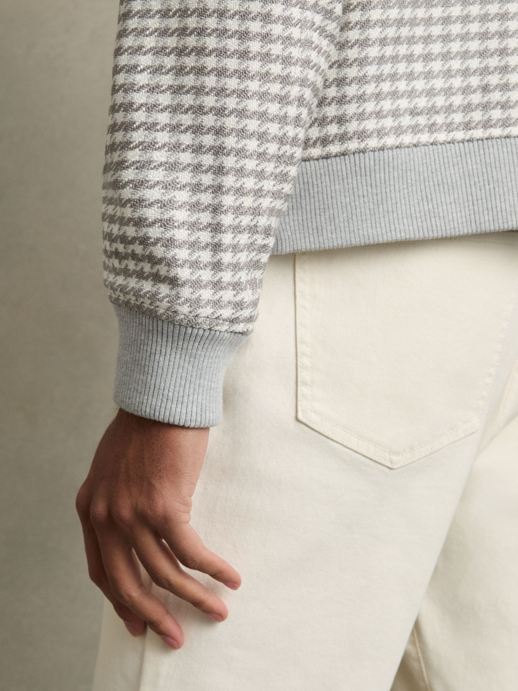 Dogtooth-Check Blouson Jacket in Soft Grey/White - Image 5 of 7