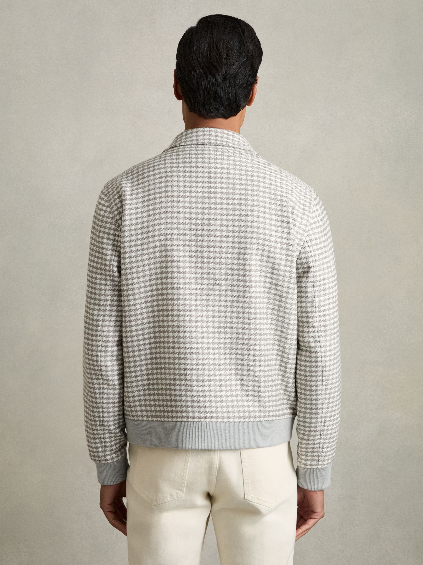 Dogtooth-Check Blouson Jacket in Soft Grey/White - Image 6 of 7