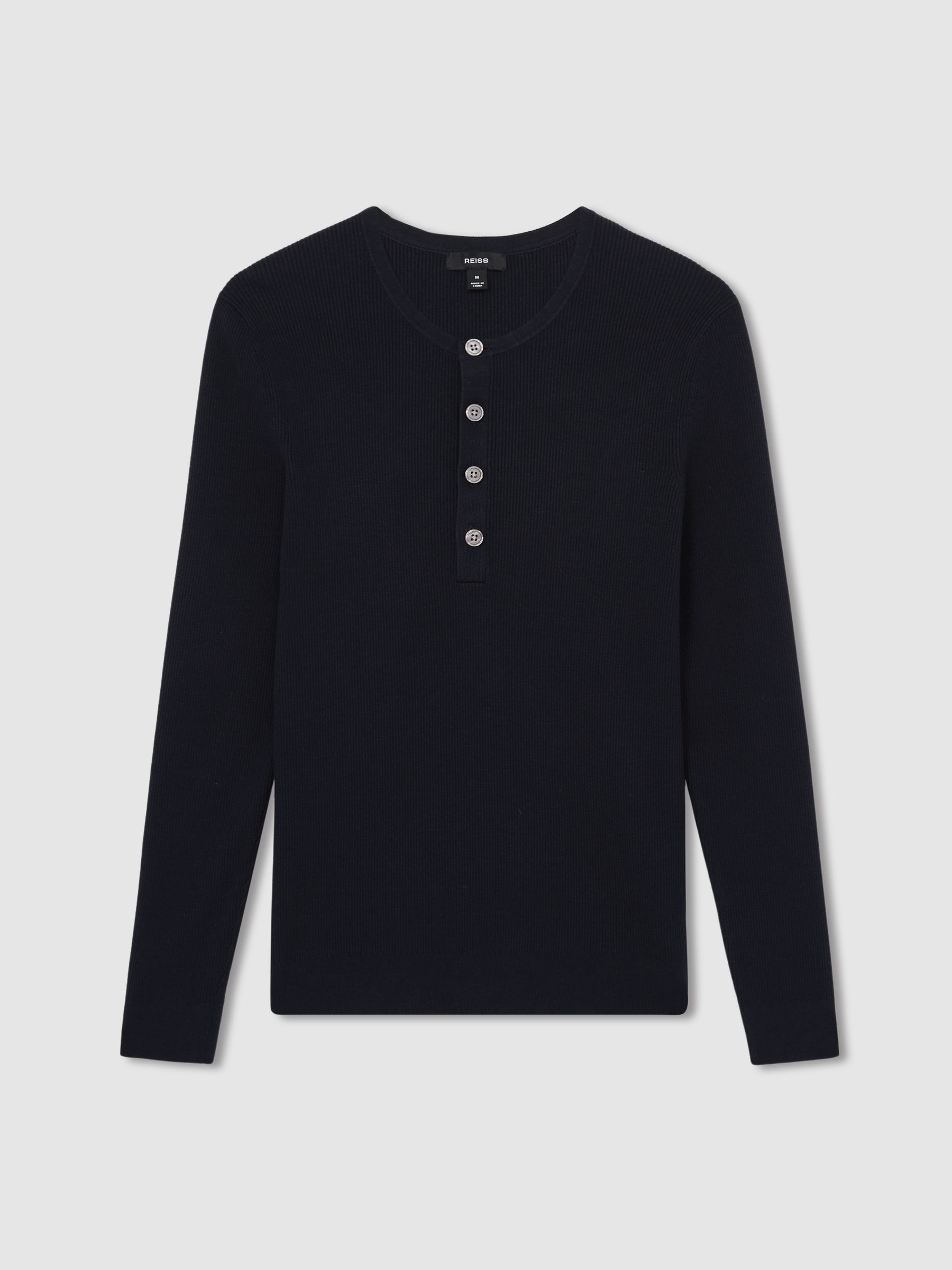 Rib Knit Henley Jumper in Navy - Image 2 of 6