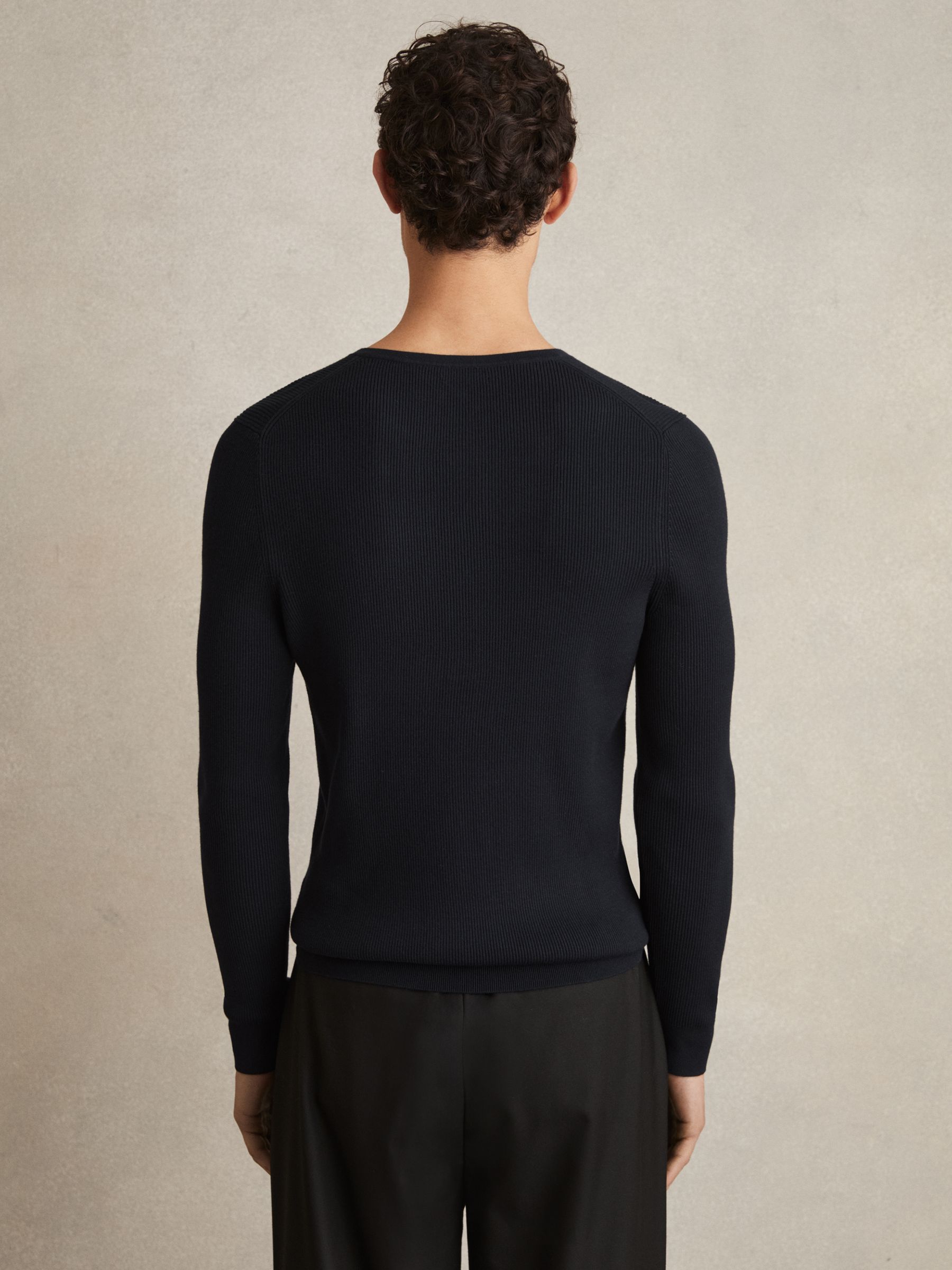 Rib Knit Henley Jumper in Navy - Image 5 of 6