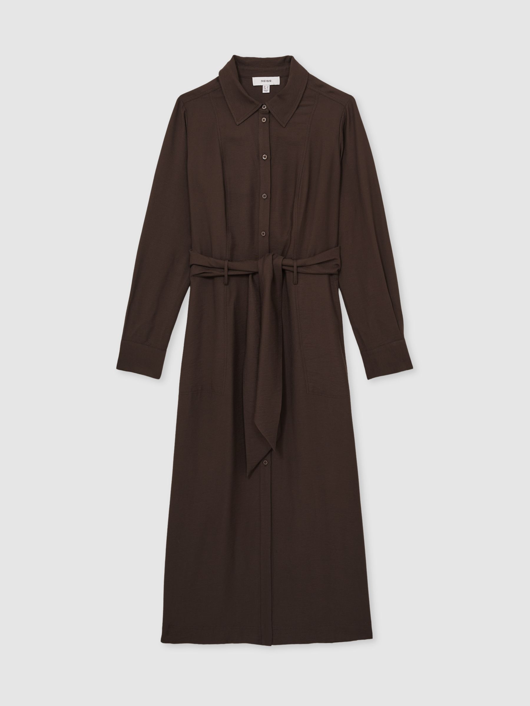 Long-Sleeve Belted Midi Dress in Charcoal - Image 2 of 5