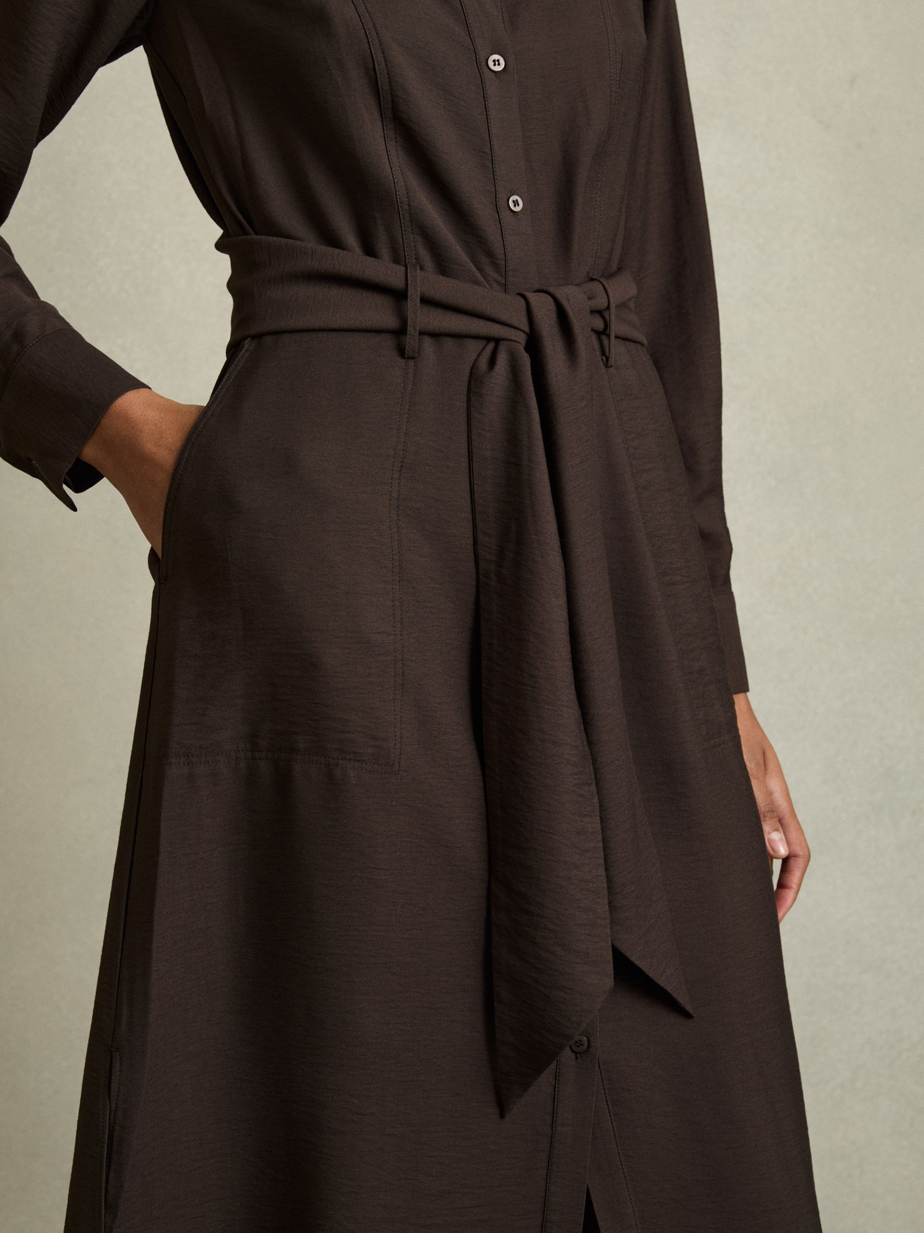 Long-Sleeve Belted Midi Dress in Charcoal - Image 3 of 5