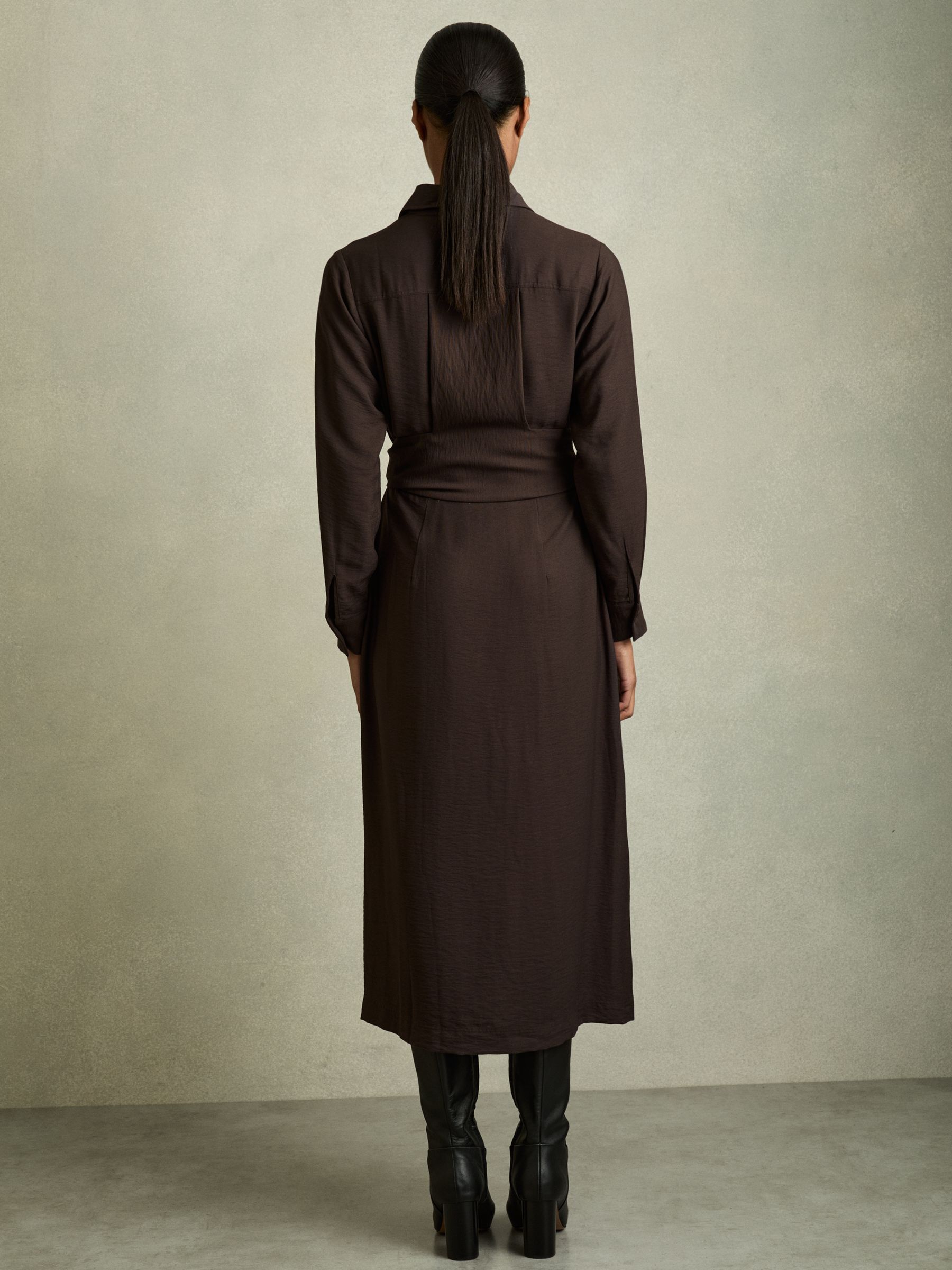Long-Sleeve Belted Midi Dress in Charcoal - Image 4 of 5