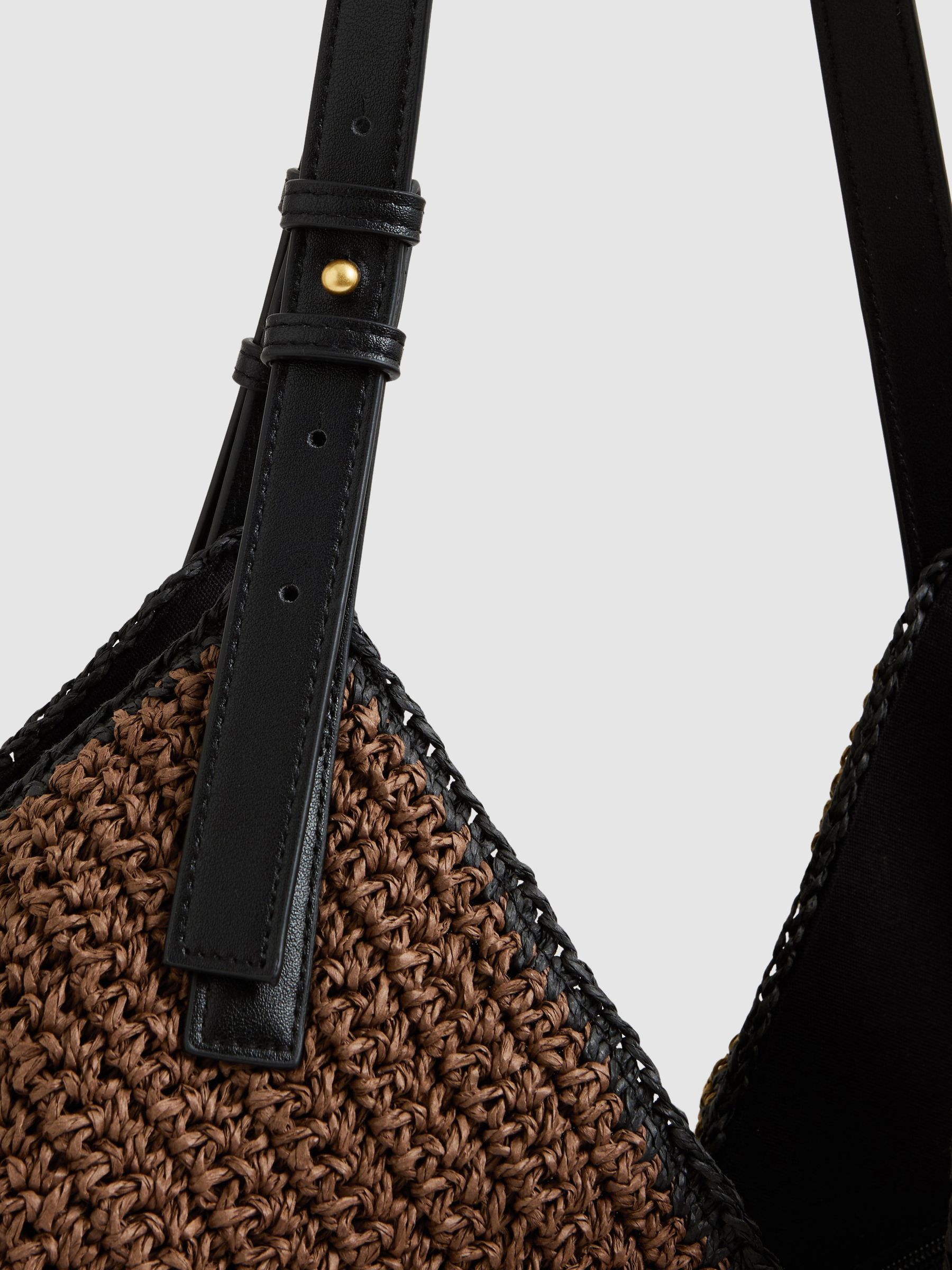 Raffia-Effect Colour-Block Tote Bag in Tan - image 4