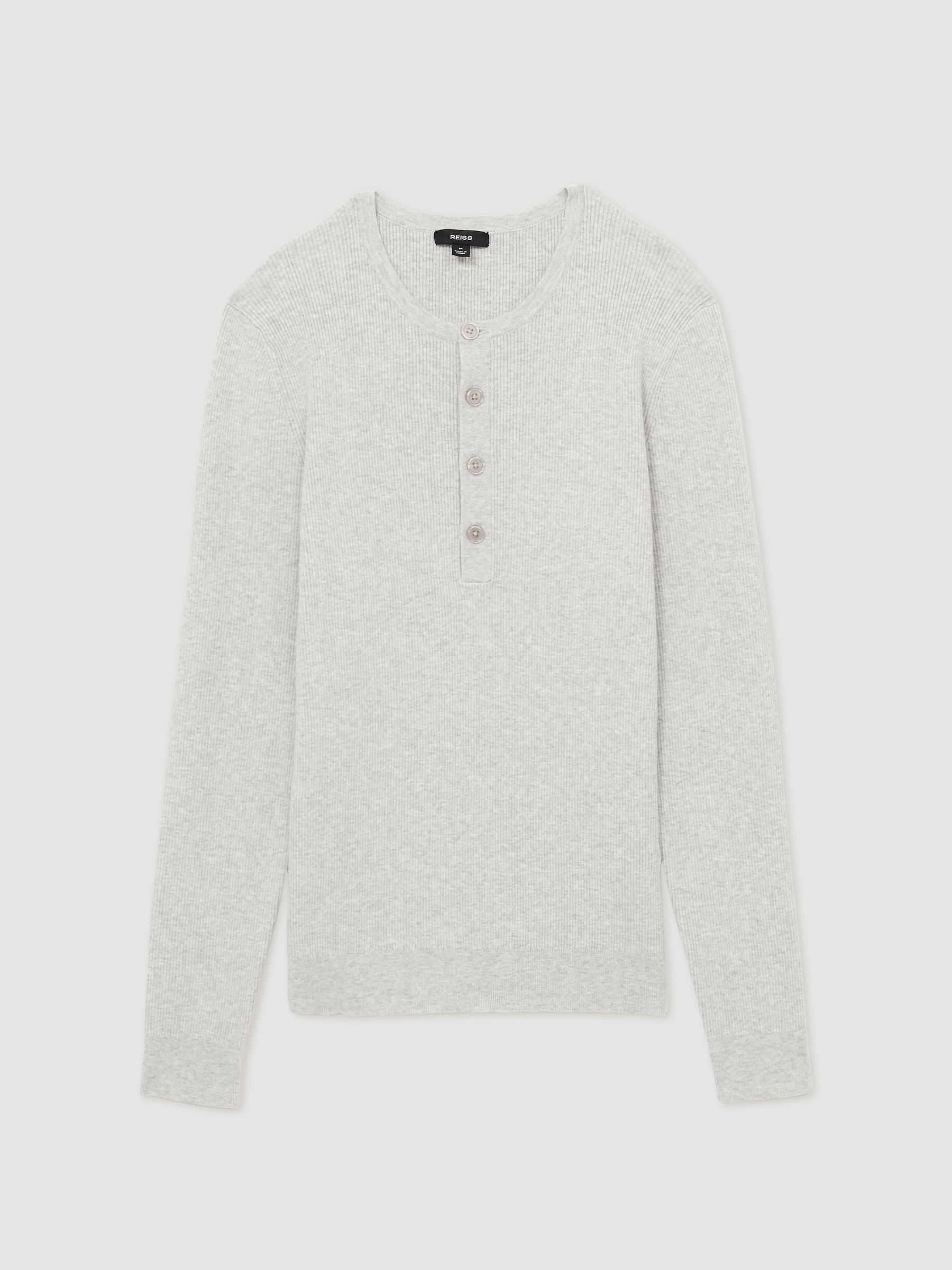 Rib Knit Henley Jumper in Grey - Image 2 of 7